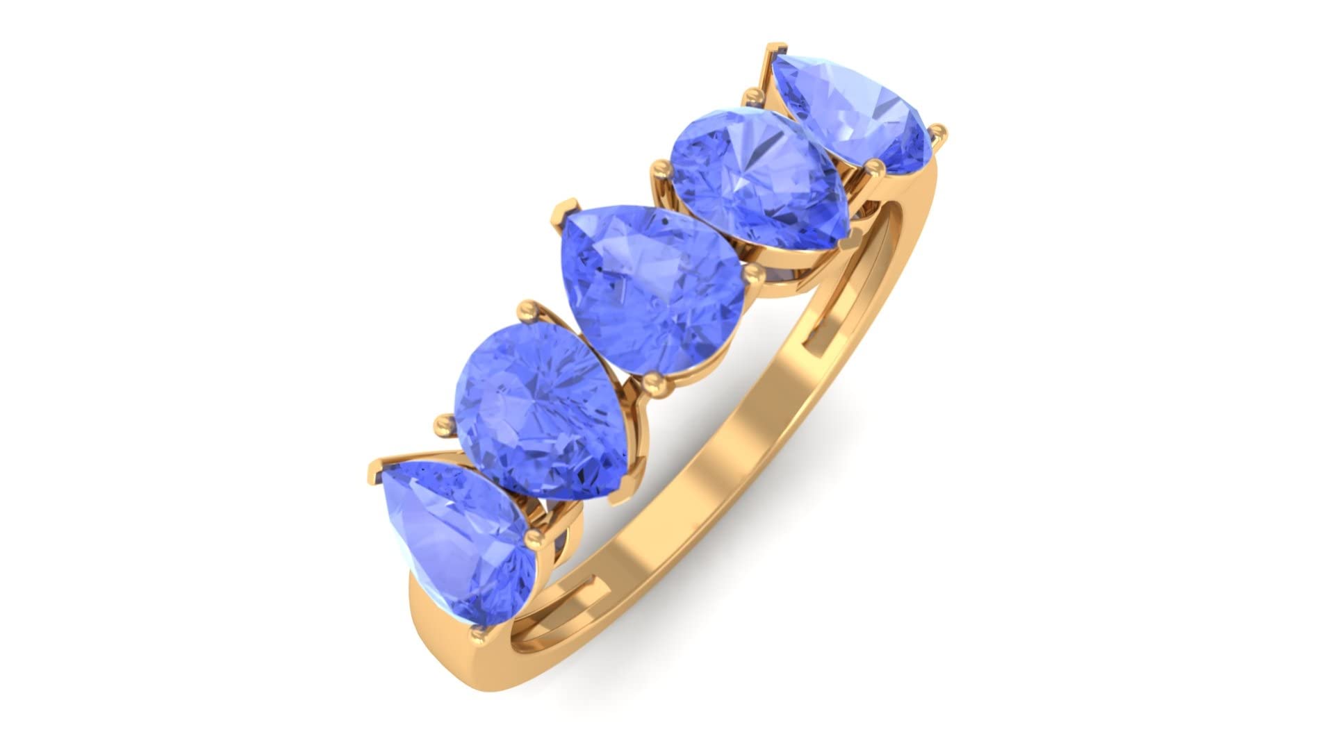 1.50 CT Teardrop Tanzanite Ring for Women - Pear Cut 5 Stone Real Tanzanite Ring in 14K Solid Gold (December Birthstone) - Perfect for Anniversary, Engagement & Special Occasion Gifts