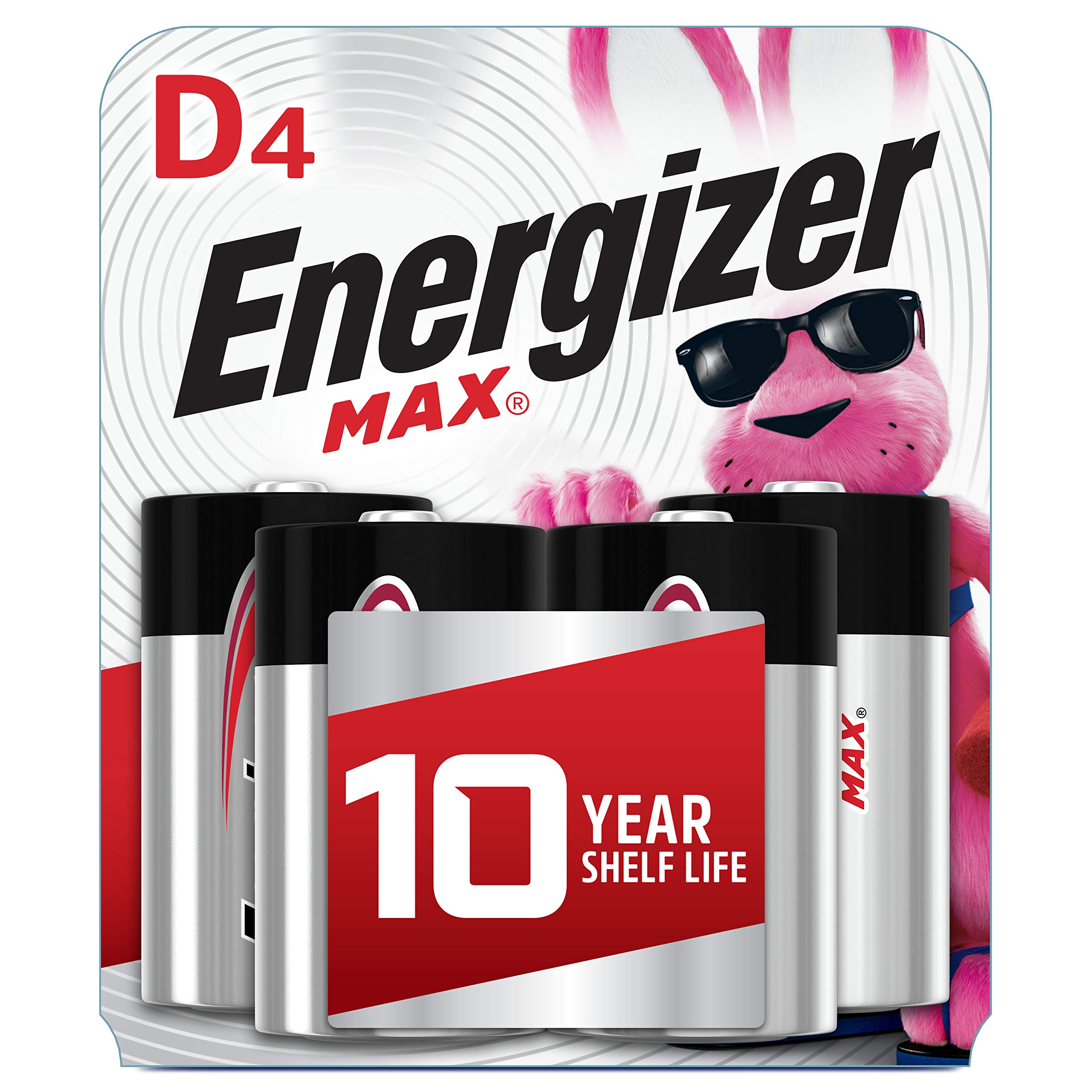 Energizer D Batteries Alkaline - 4 Pack Long-Lasting Premium D Cell Batteries for Flashlights, Toys, and Emergency Kits