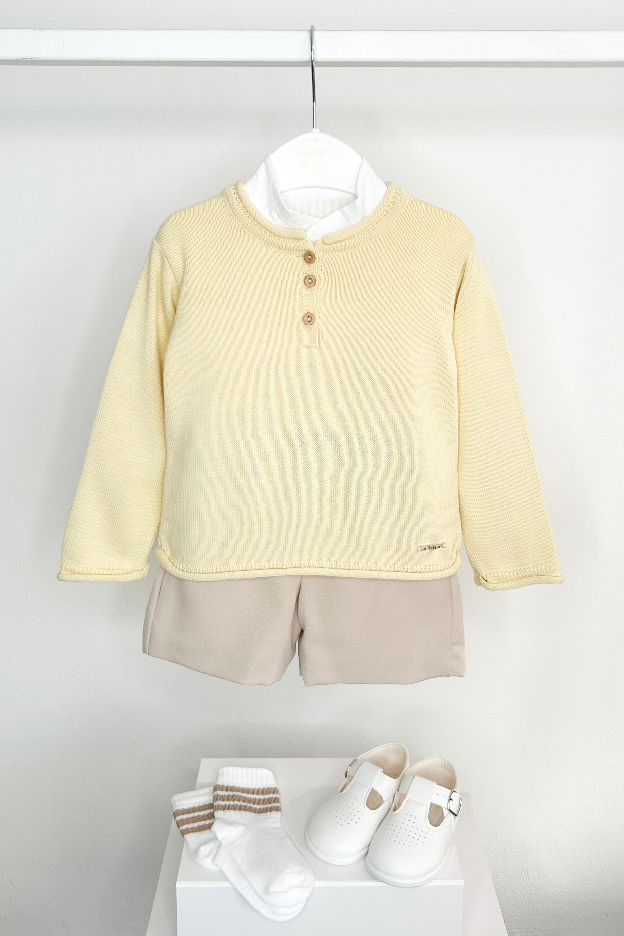 Wilder Buttermilk Yellow Jumper, Shirt & Shorts Set - Soft Cotton Kids Outfit for Playdates & Family Photos