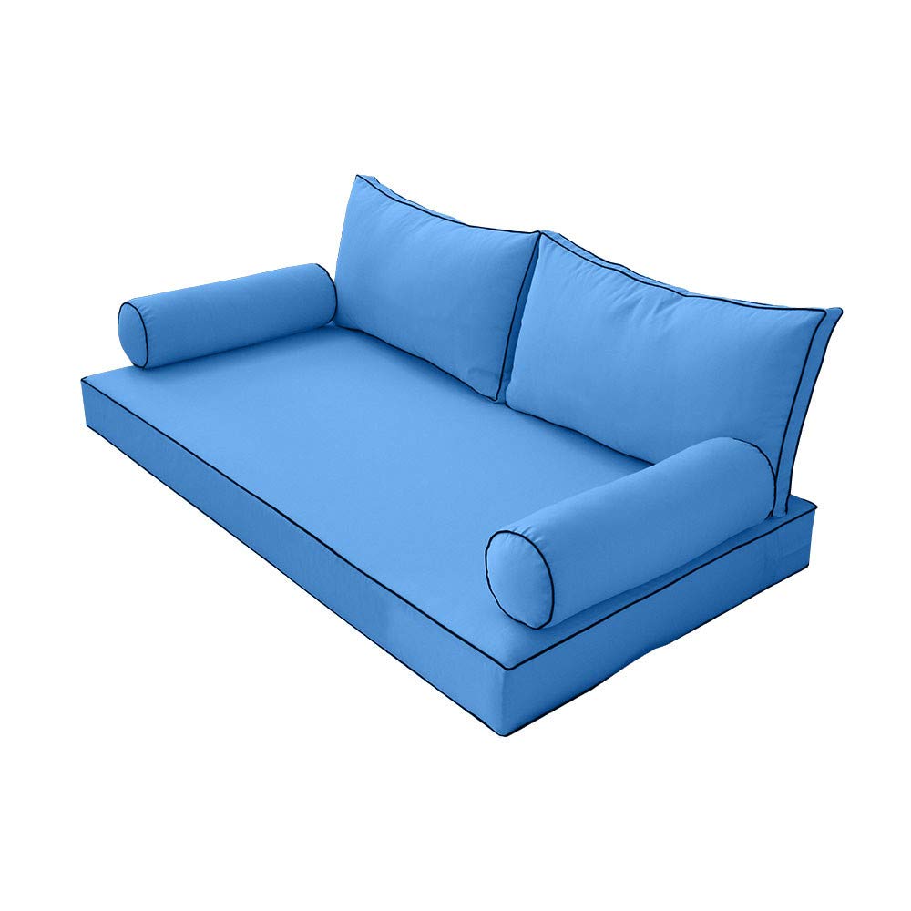 Prolinemax Style2 Twin Size 5-Piece Outdoor Daybed Set - Contrast Piping Mattress Cushion & Bolster Pillows for Patio, Poolside or Garden Relaxation