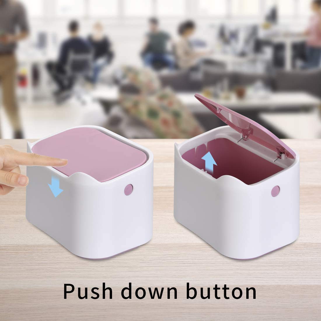 Small Desk Trash Can with Lid - Mini Portable Table Waste Bin for Home, Office, Kitchen, Bathroom & Car - Pink & White Desktop Dustbin for Paper, Snacks & Daily Trash Disposal