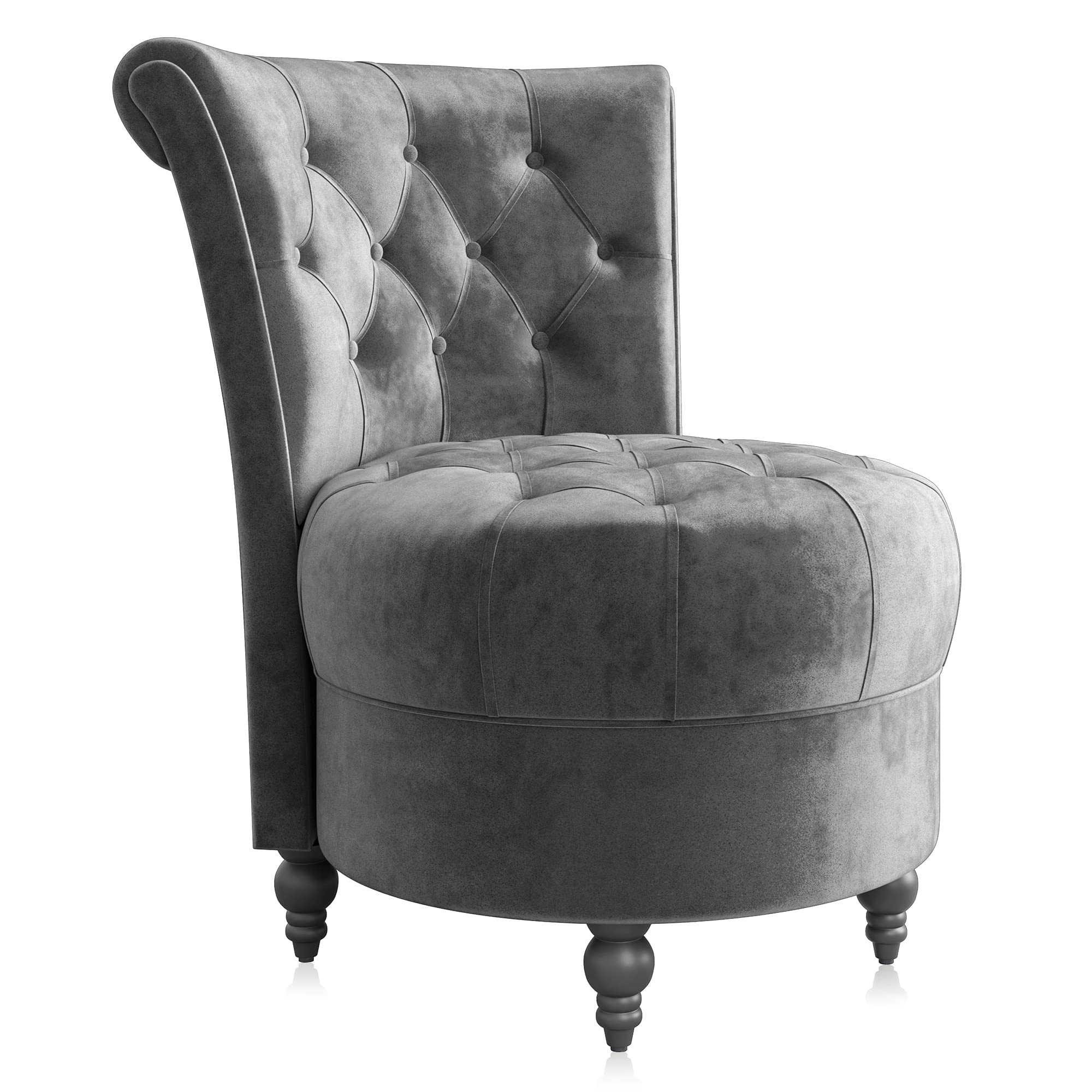 BELLEZE Throne Royal Chair - Button-Tufted Velvet Upholstered Accent Chair with Thick Padding & Rubberwood Legs, Low Back Armless Design in Grey (Malik) - Perfect for Living Room, Bedroom, or Office Decor