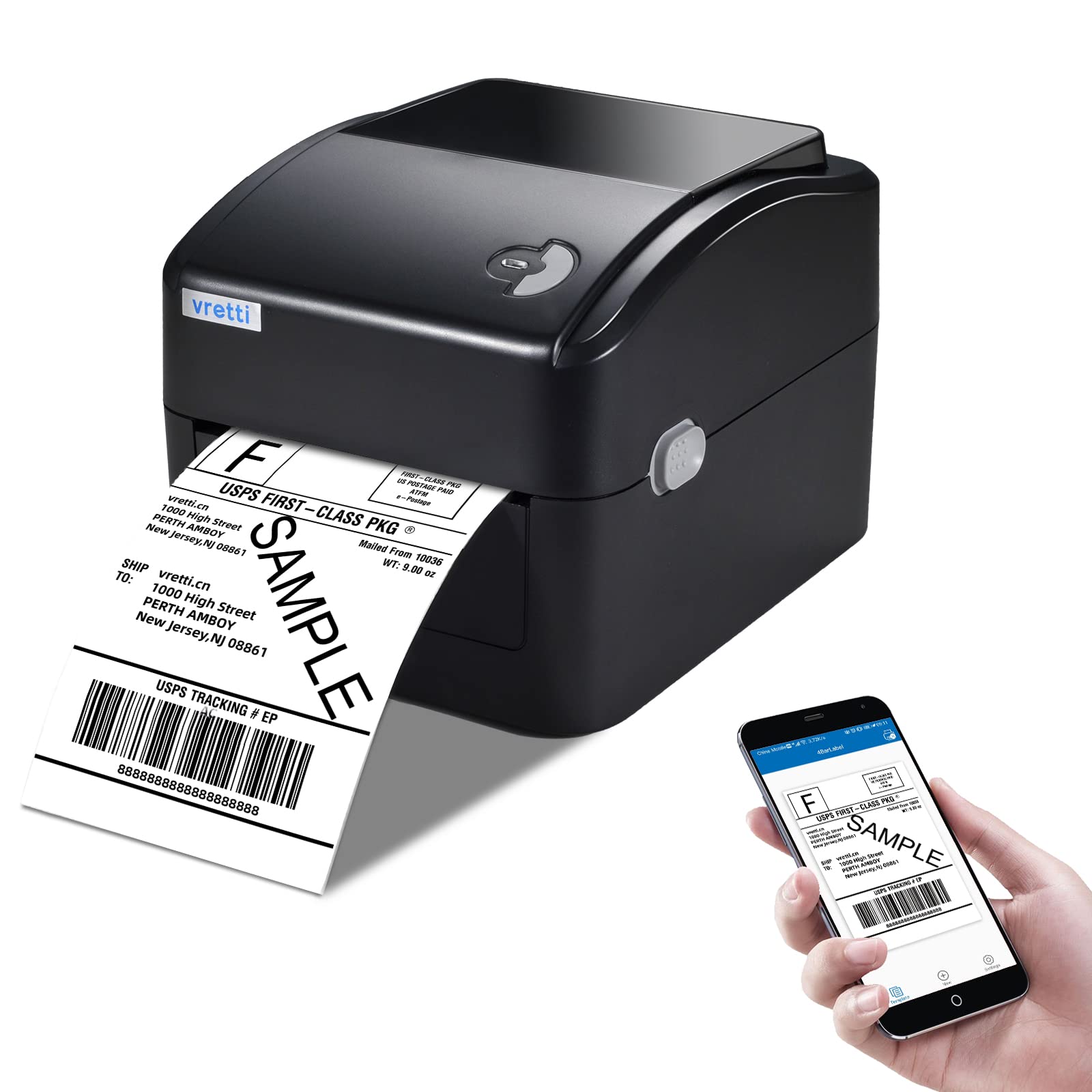 Vretti Bluetooth Label Printer 4x6 - High-Speed Thermal Barcode Printer with USB Direct Printing (152mm/s) for Shipping Labels, Packaging & Inventory Management