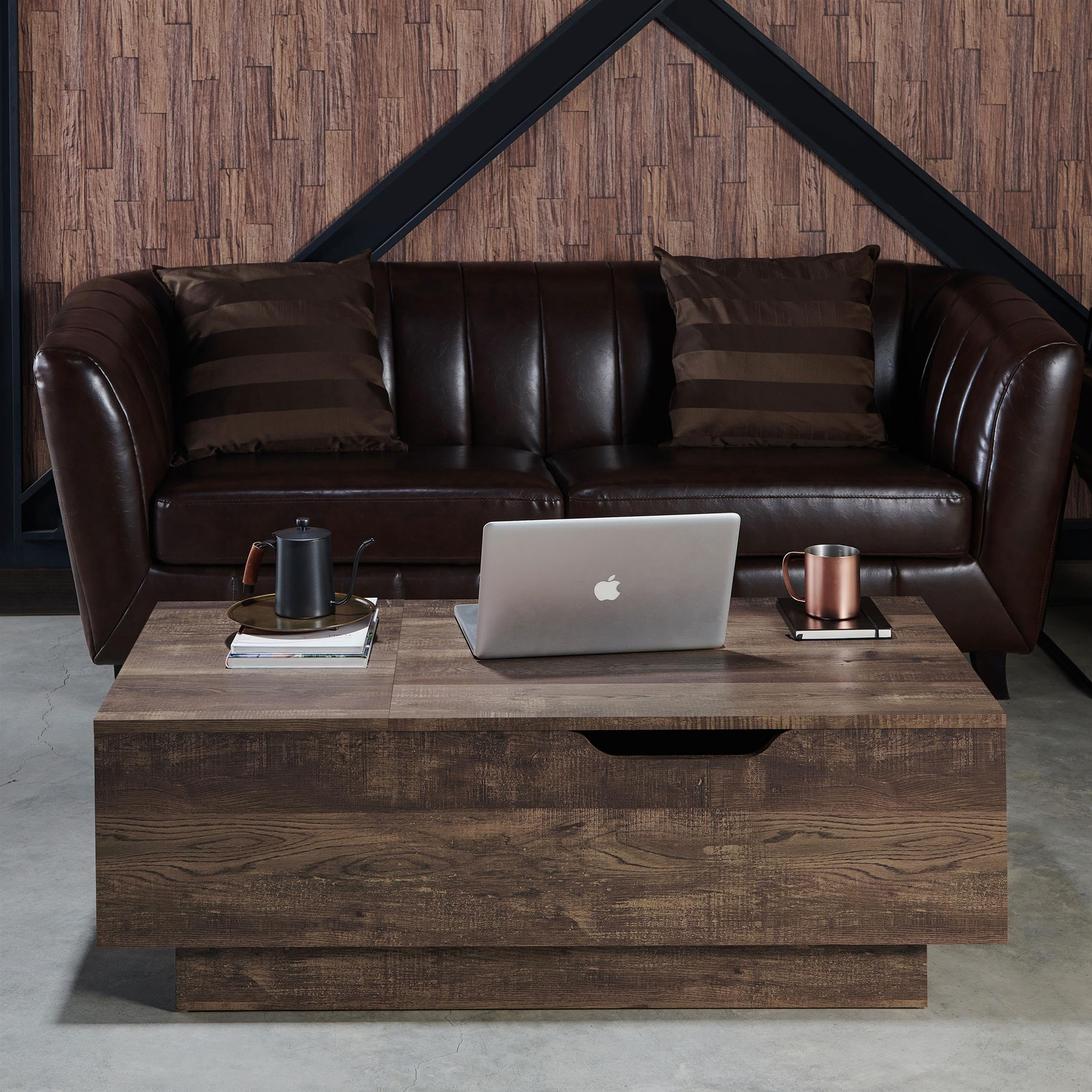 Furniture of America Harsin Reclaimed Oak Wood Lift-Top Coffee Table with Storage - Rustic Modern Living Room Centerpiece for Small Spaces & Home Office