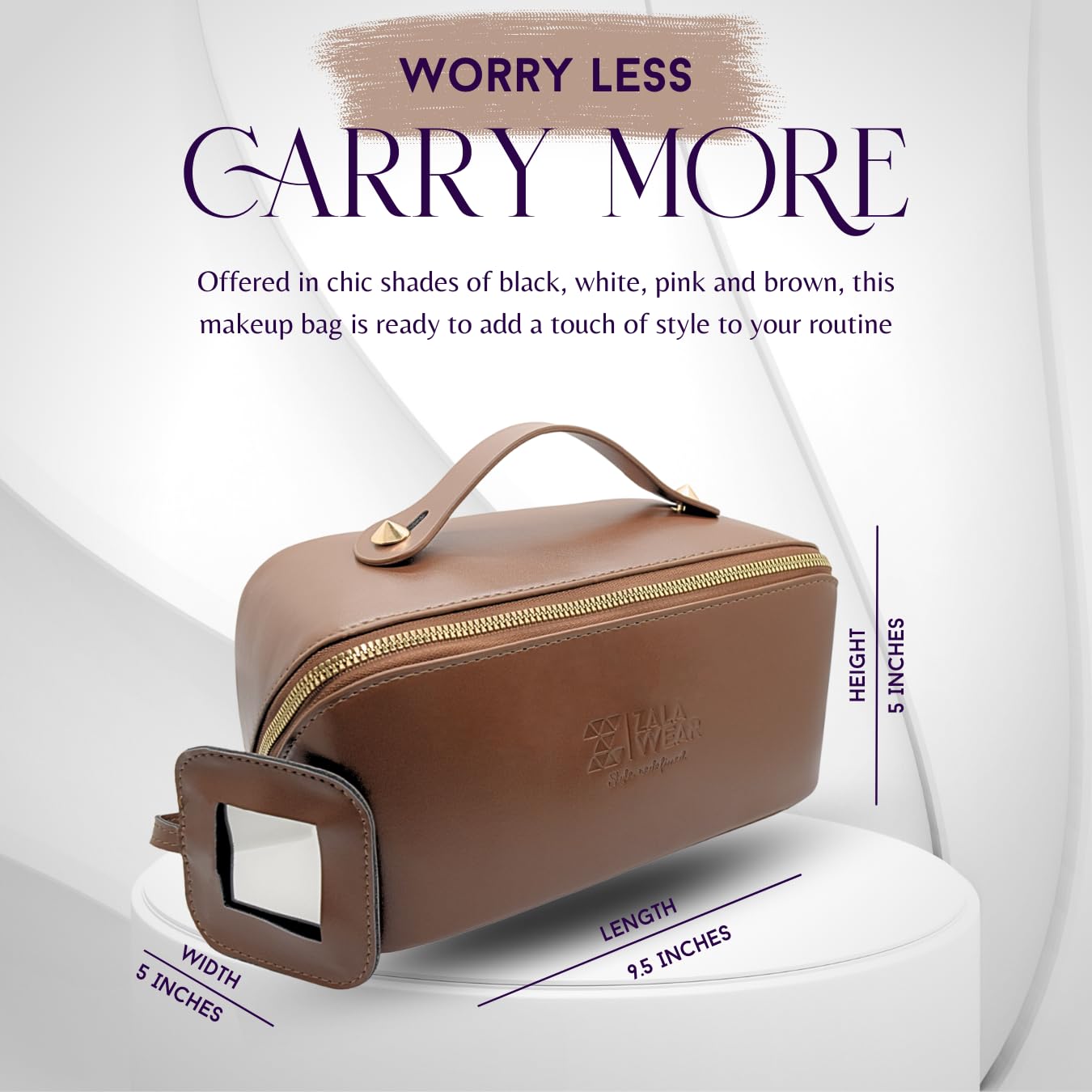 Large Capacity Travel Makeup Bag with Mirror – Faux Leather Cosmetic Organizer for Women – Waterproof Toiletry & Skincare Bag – Perfect for Travel, Gym, and Daily Use (Brown)