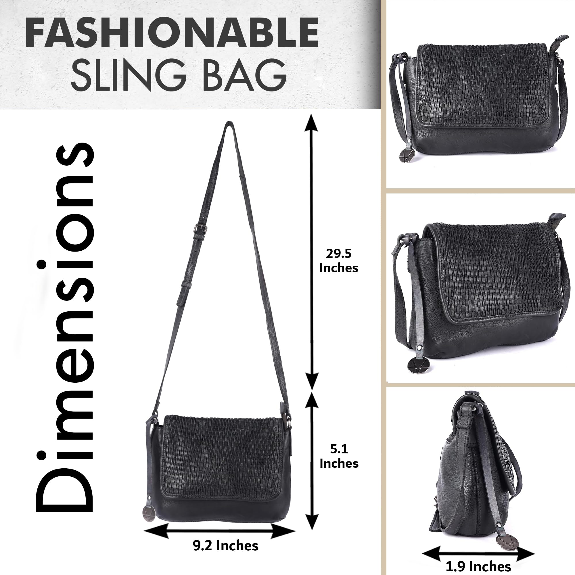 Genuine Leather Crossbody Sling Bags for Women - Trendy Casual Office Purse with Adjustable Strap - Perfect for Work, Travel & Everyday Use