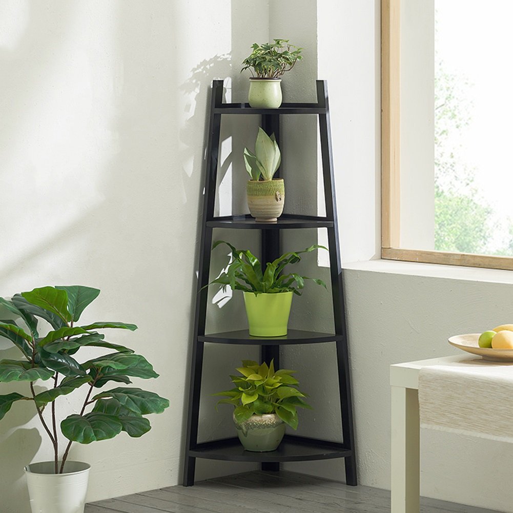 LIANGLIANG Bamboo Flower Pot Stand - Wooden Plant Shelf, Corner Ladder Display Rack for Indoor, Balcony & Living Room - 3/4/5 Tier Organizer in 3 Colors & Sizes (Black, 50×34×115cm) - Perfect for Small Space Gardening & Home Decor