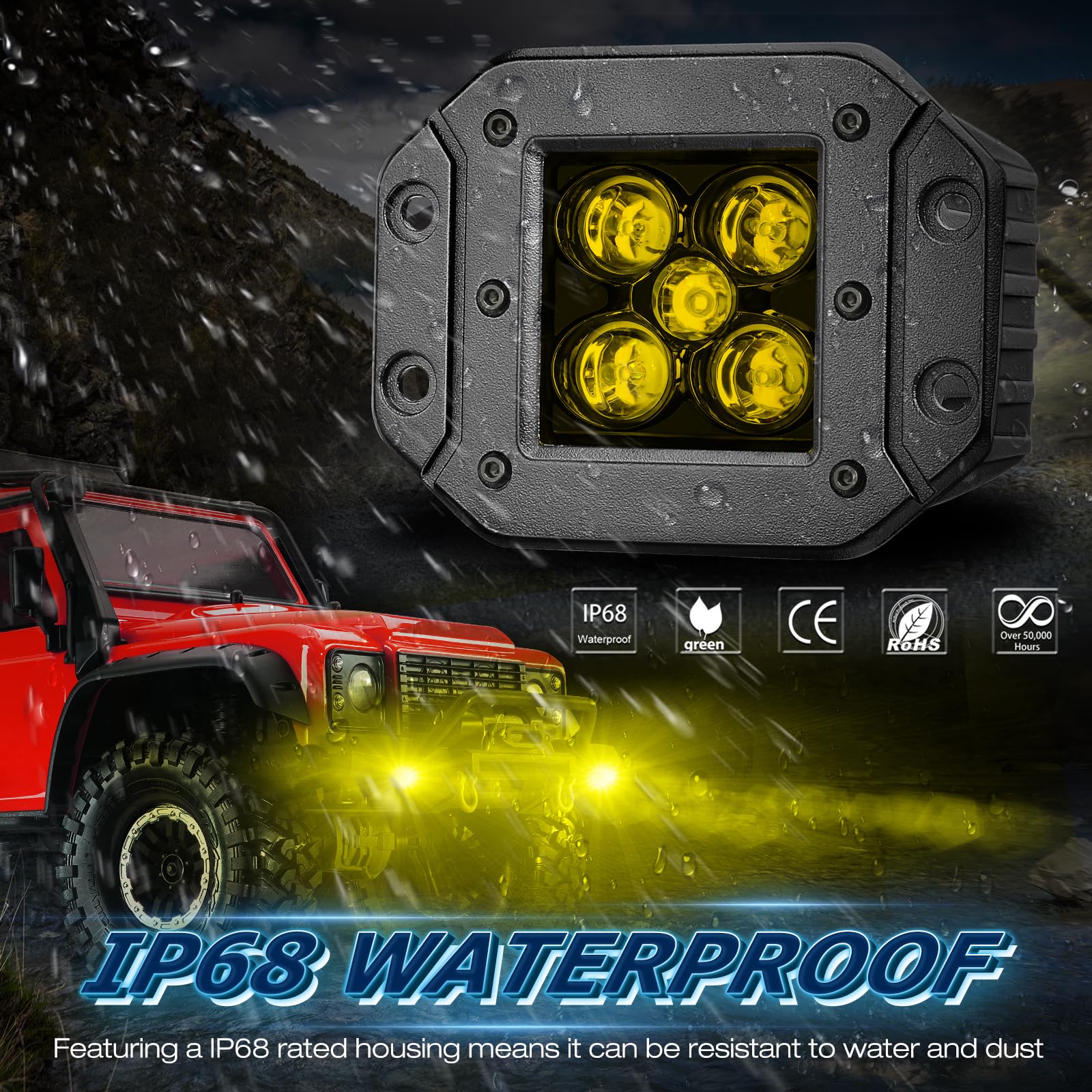 Niwaker 100W CREE LED Pods Amber - 2Pcs 5