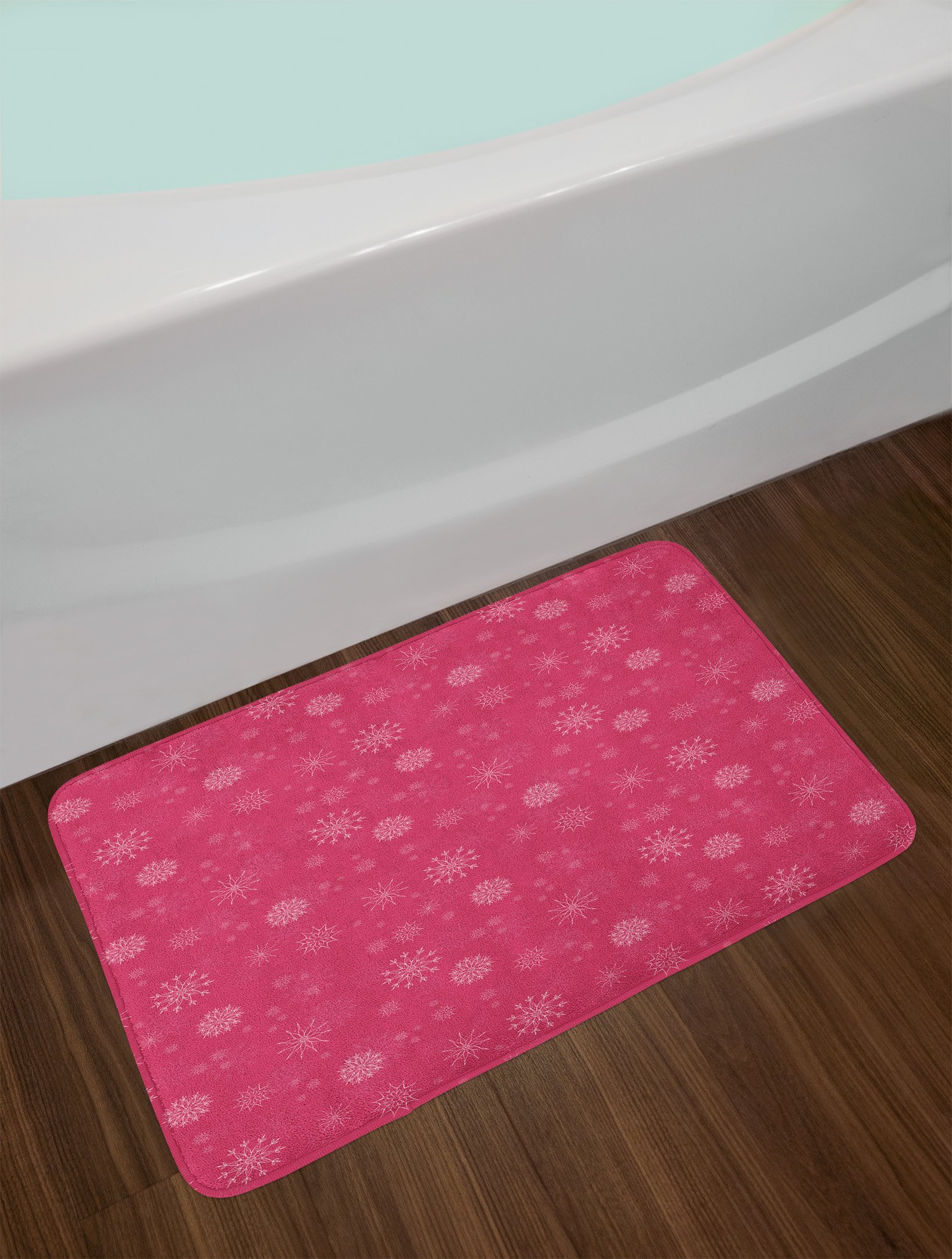 Ambesonne Winter Bath Mat - Soft Plush Non-Slip Bathroom Rug with Snowflake Design, 30
