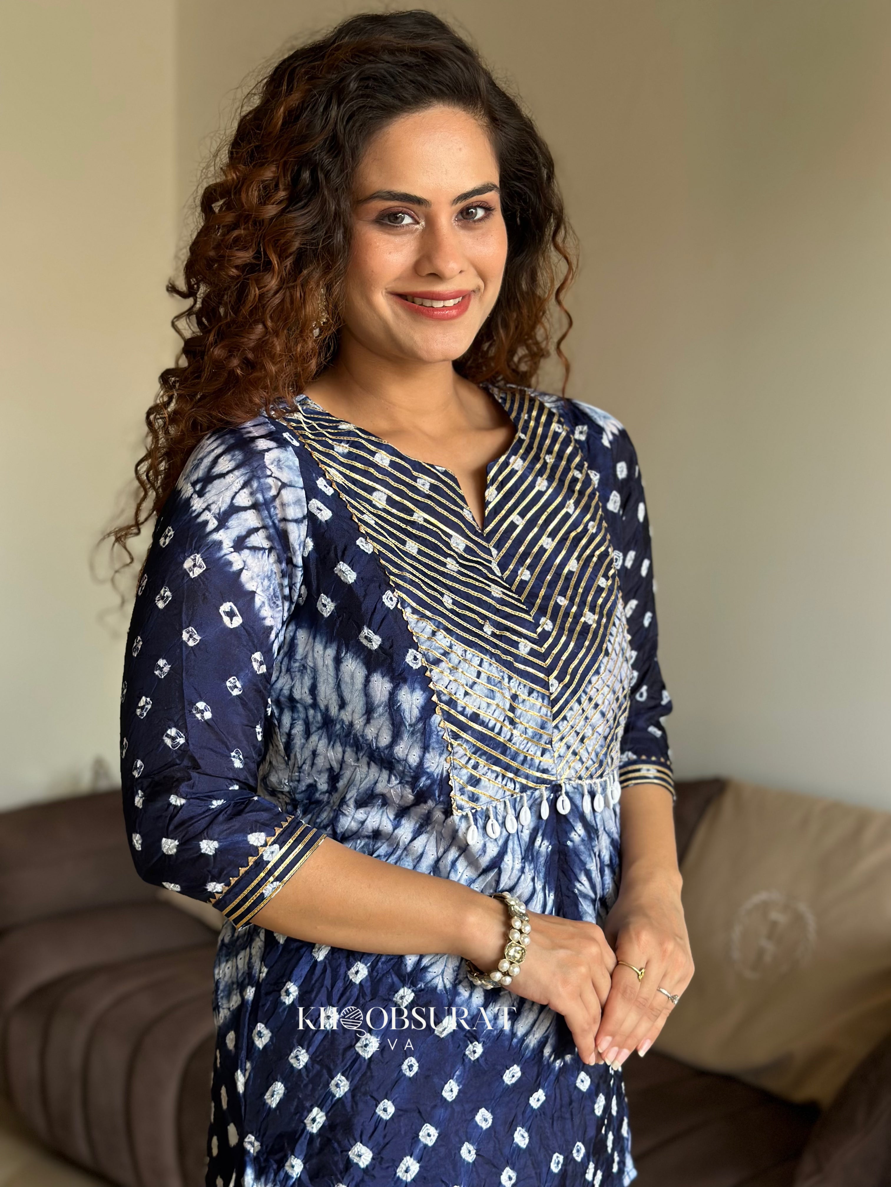 Gota Bandhej Blue Ethnic Coord Set for Women | Traditional Indian Kurti & Dupatta Outfit | Perfect for Festivals, Weddings & Cultural Events