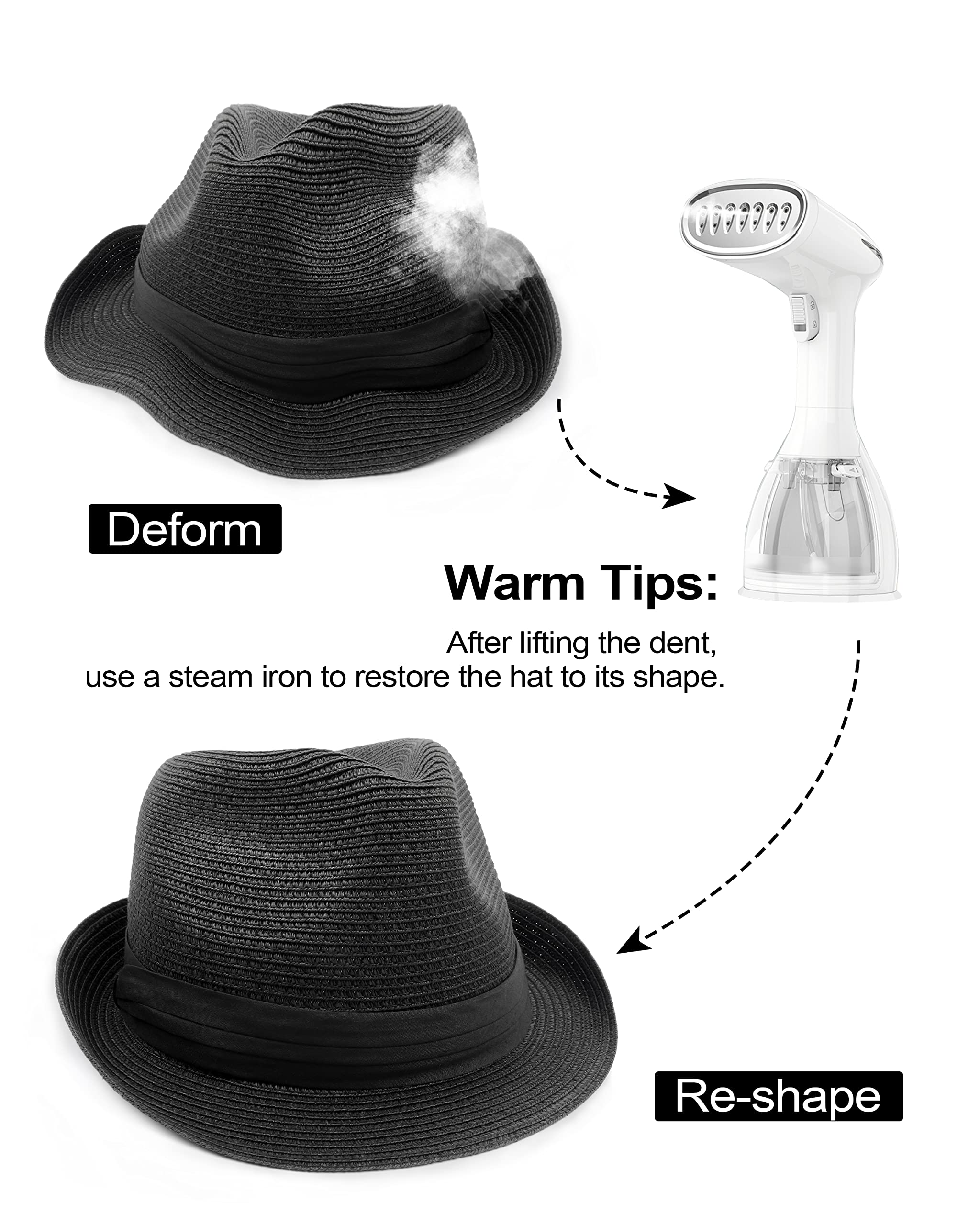Zylioo XXL Oversize Straw Trilby Hat for Men & Women - Big and Tall Short Brim Fedora Hat - Roll Up Summer Cuban Hat - Beach, Vacation, Outdoor Party, Wedding Accessory