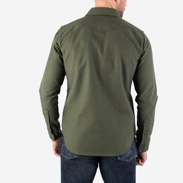 Iron Heart IHSH-235 13oz Military Serge Western Shirt - Olive Drab | Heavyweight Denim Workwear for Men | Perfect for Ranch Work, Outdoor Adventures & Casual Style