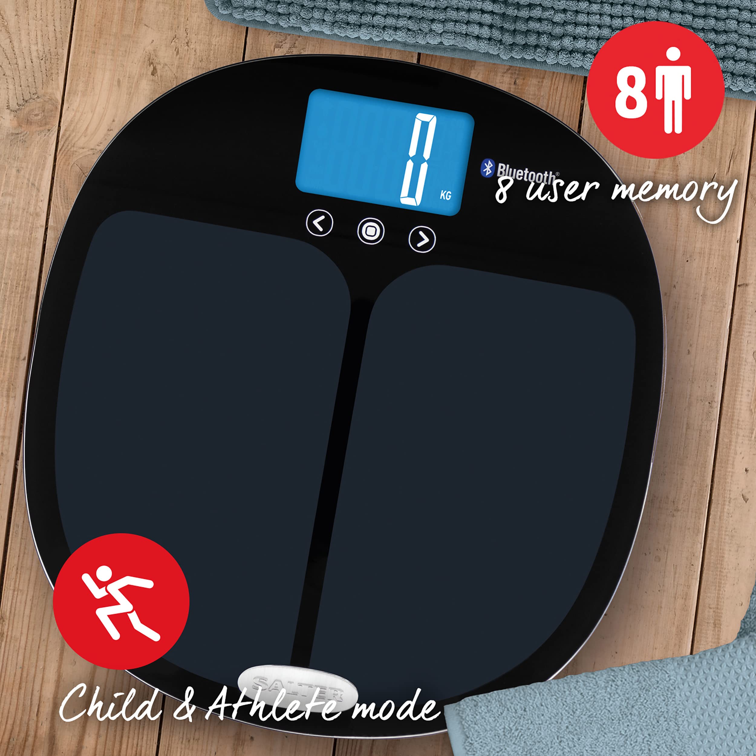 Salter 9192 BK3R Smart Body Composition Scale - Digital Bathroom Scale with Bluetooth, Measures Weight, Body Fat, Water, Muscle & Bone Mass, BMI/BMR - Syncs with Salter Health App for Fitness Tracking & Health Monitoring at Home
