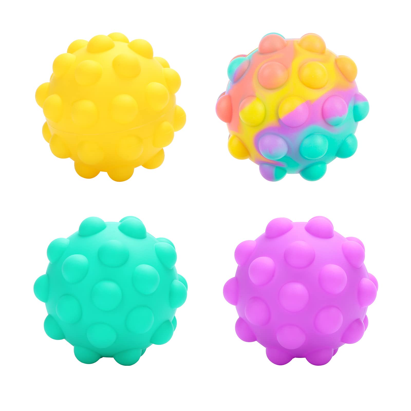 Pop-On-It Stress Relief Balls - 4 Pack Sensory Fidget Toys for Adults & Kids, Silicone Push Bubble Popper for Anxiety Relief - Perfect for Office, Classroom, Travel & Valentine's Day Gifts
