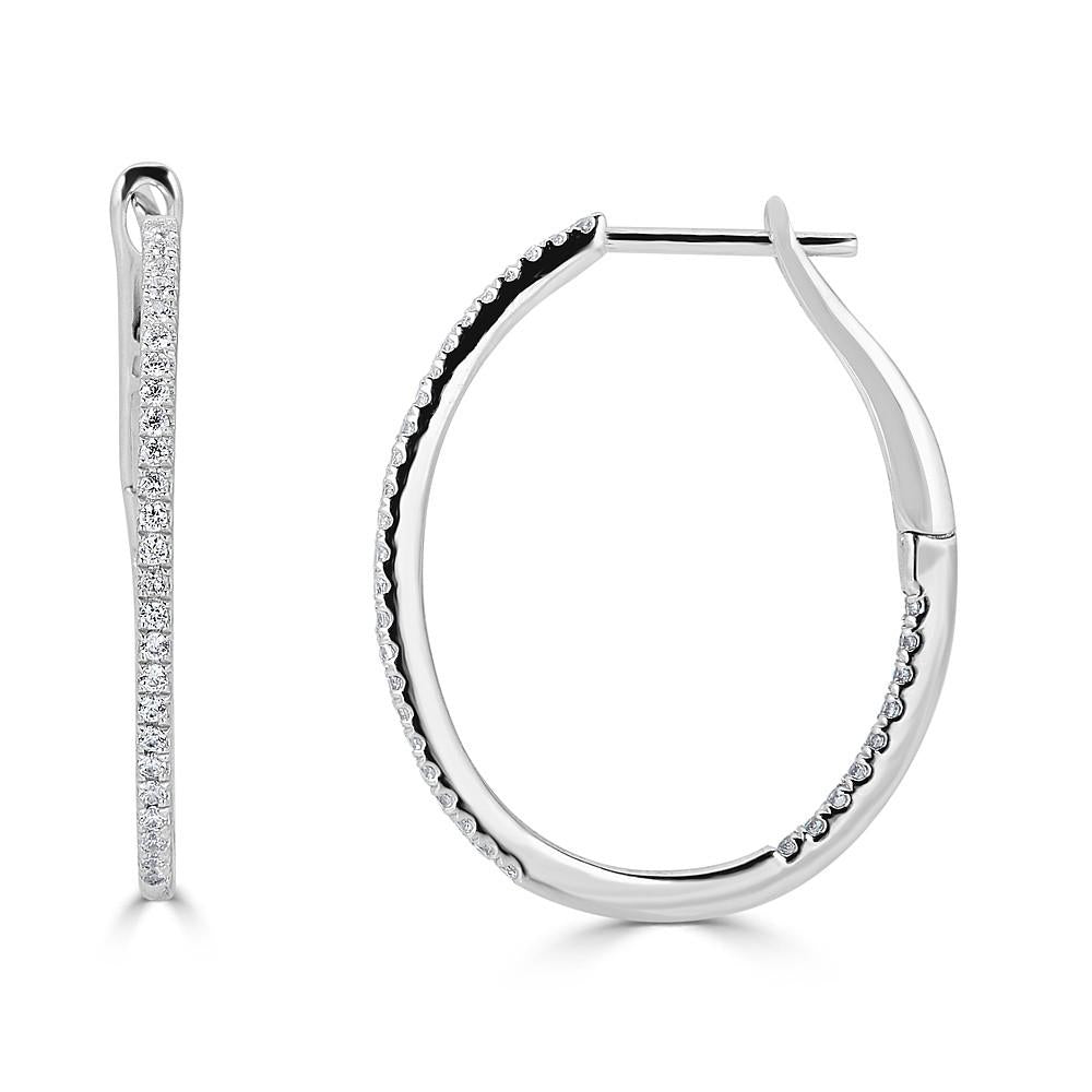 14K Gold 0.20 CTW Diamond Inside Out Oval Hoop Earrings for Women - Elegant Everyday Jewelry & Special Occasion Gift