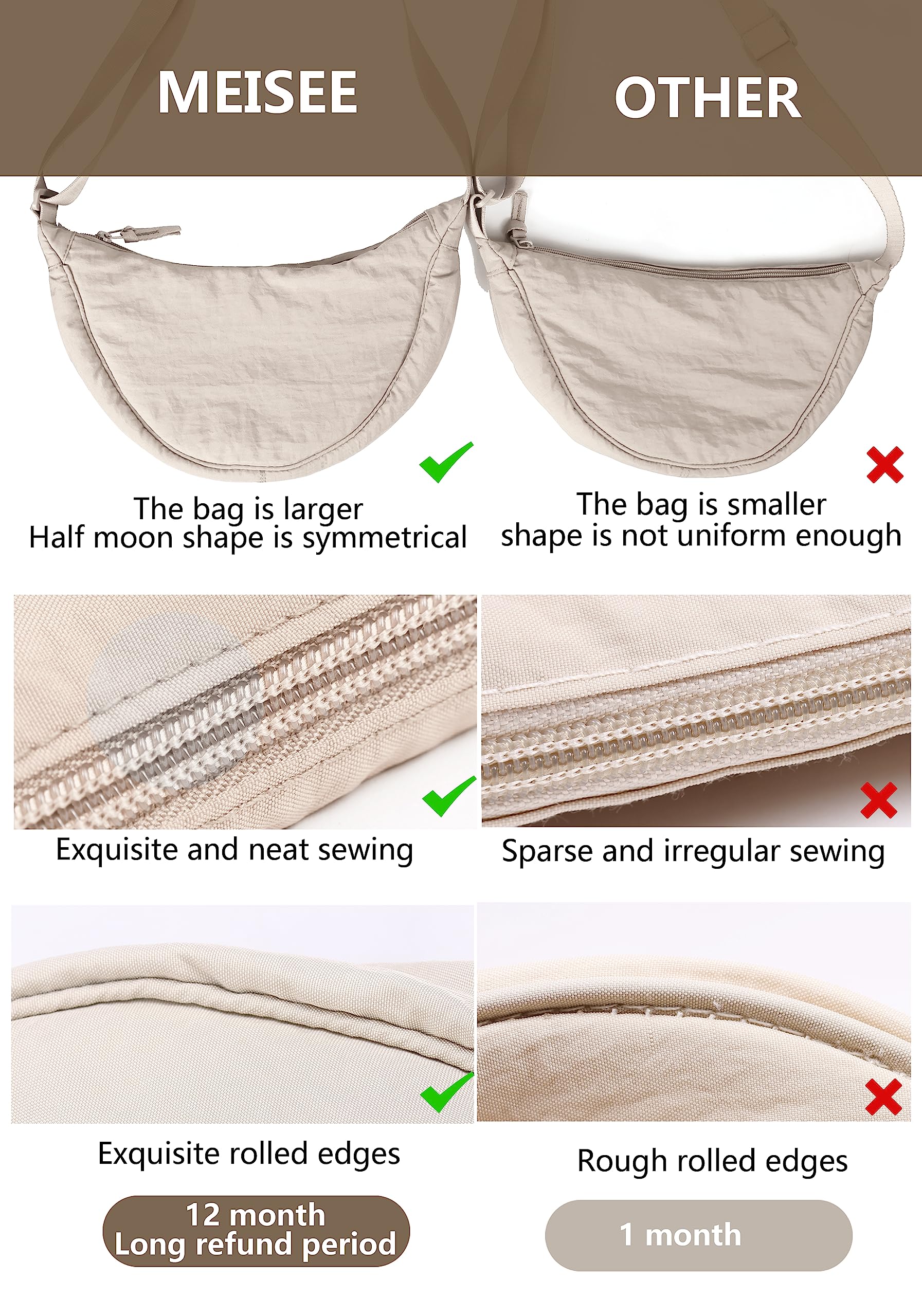 **Nylon Crescent Crossbody Bag for Women & Men - Lightweight Fanny Pack Sling Bag for Travel, Hiking & Daily Use**