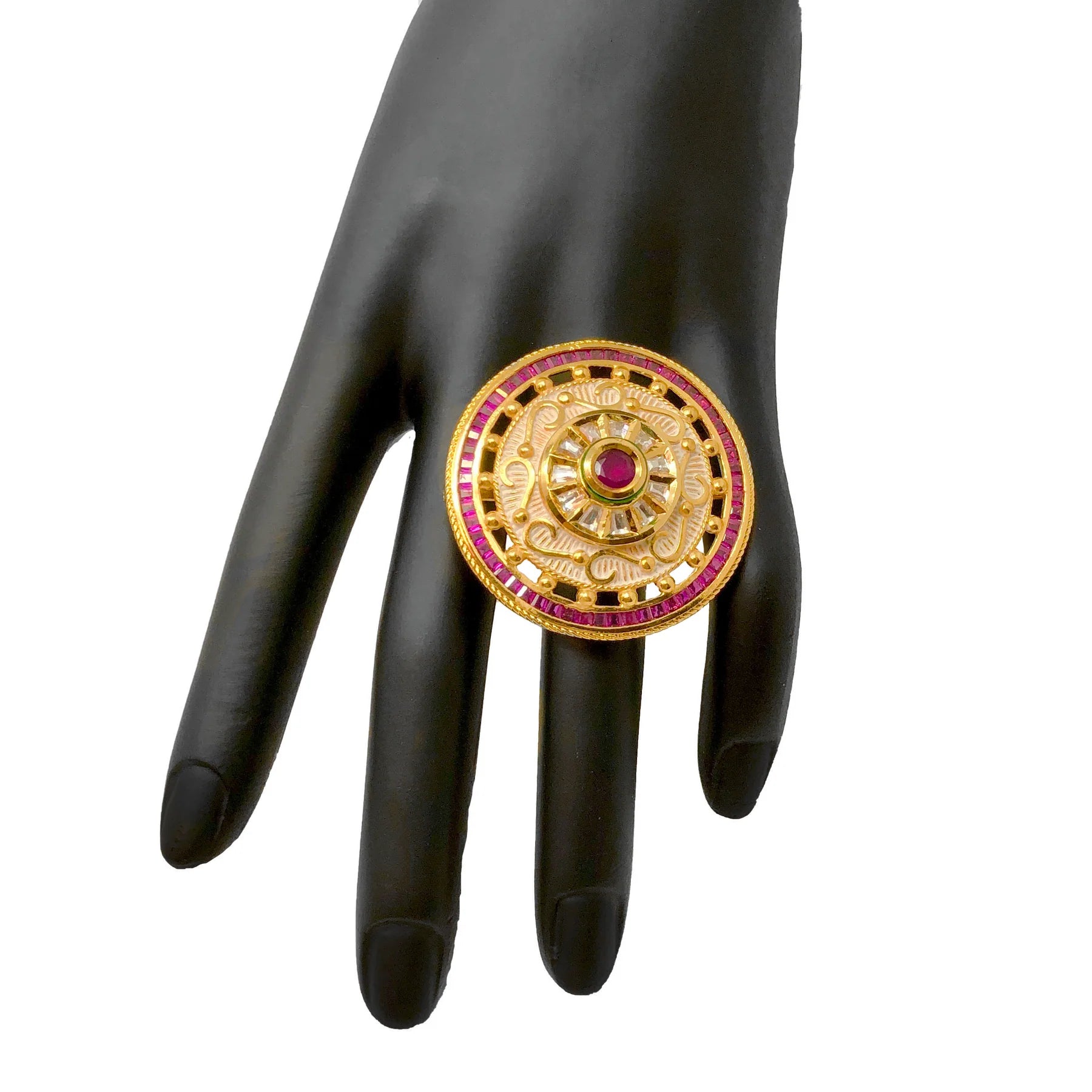 Adjustable Gold Plated Kundan Ring for Women - Elegant Indian Jewelry for Weddings, Parties & Special Occasions (D1)