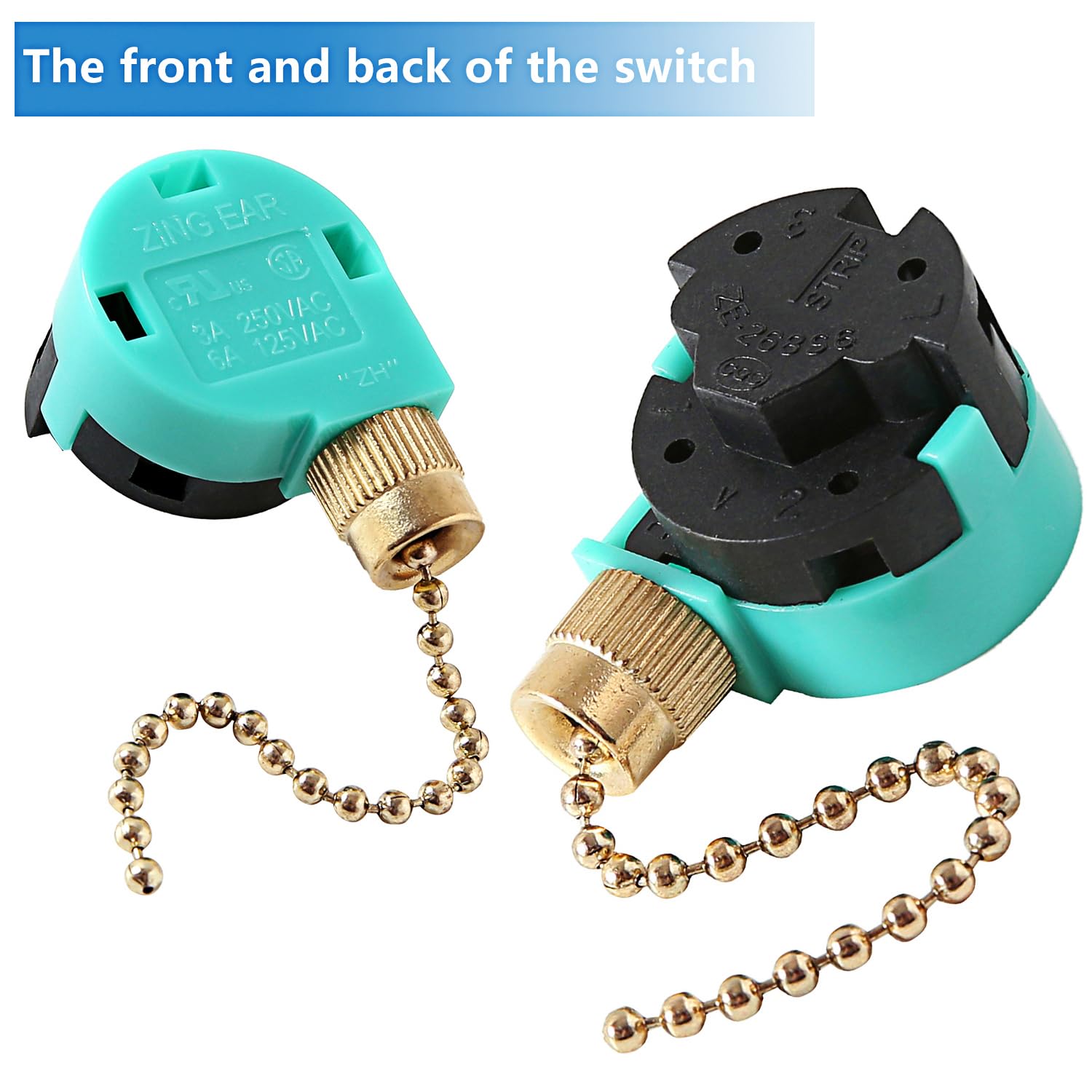 Zing Ear ZE-268S6 3-Speed Ceiling Fan Switch with Brass Pull Chain - Compatible with Hunter & Other Ceiling Fans - Replacement Speed Control for Home Appliances - Perfect for Bedroom, Living Room & Office Cooling Solutions