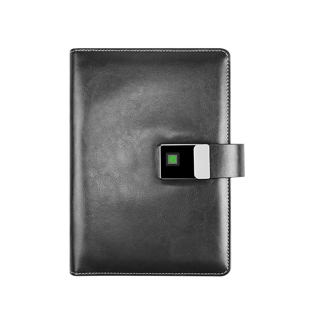 Premium A5 Leather Journal with Fingerprint Lock - 200 Pages High-Quality Notebook for Work, Meetings & Personal Notes - Perfect Gift for Men & Women (Black) - Ideal for Office, Travel & Daily Organization