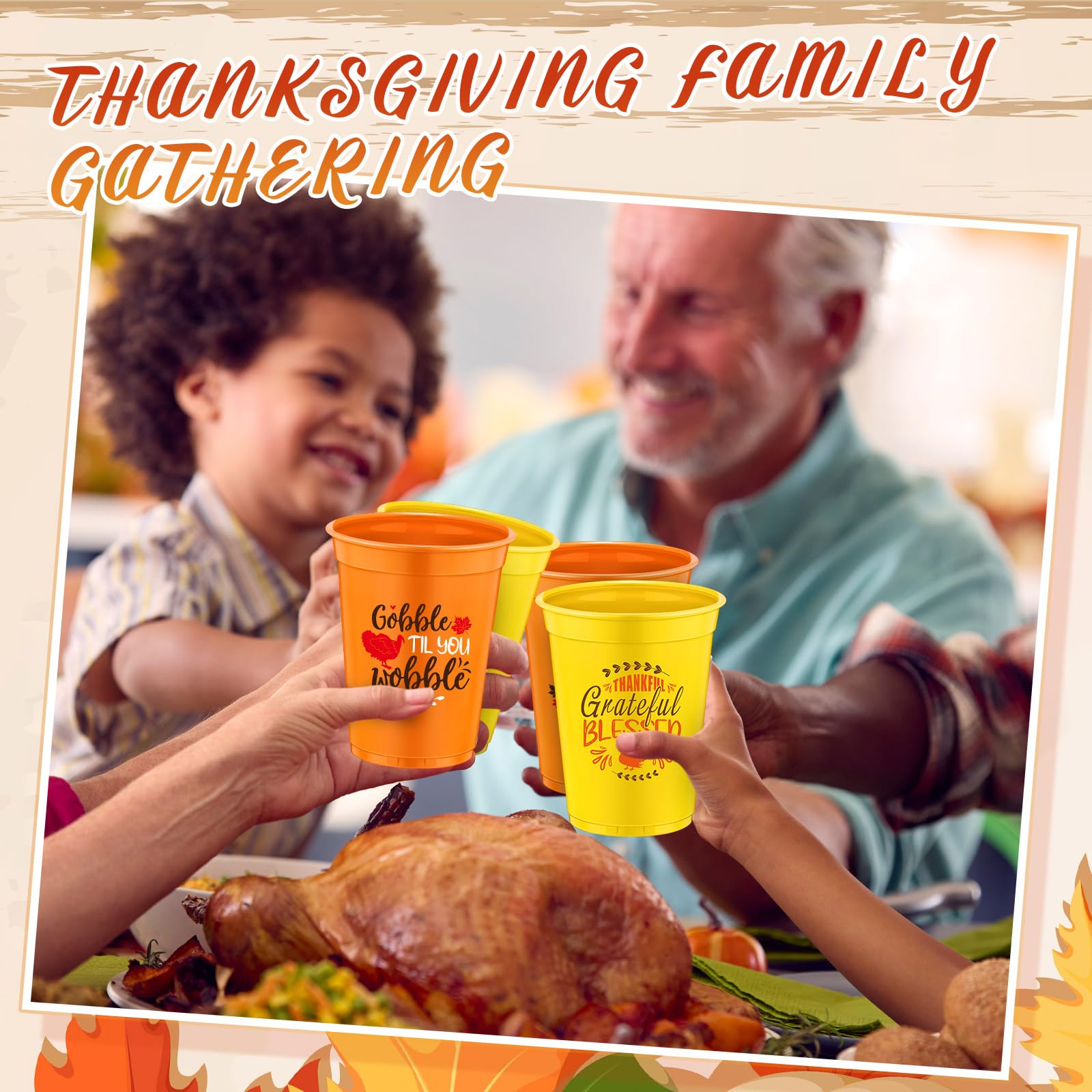 200 Pack 16 oz Disposable Thanksgiving Plastic Party Cups - Bulk Orange & Yellow Cups for Coffee, Wine, Hot & Cold Drinks - Perfect for Thanksgiving Decorations, Party Favors & Holiday Gatherings