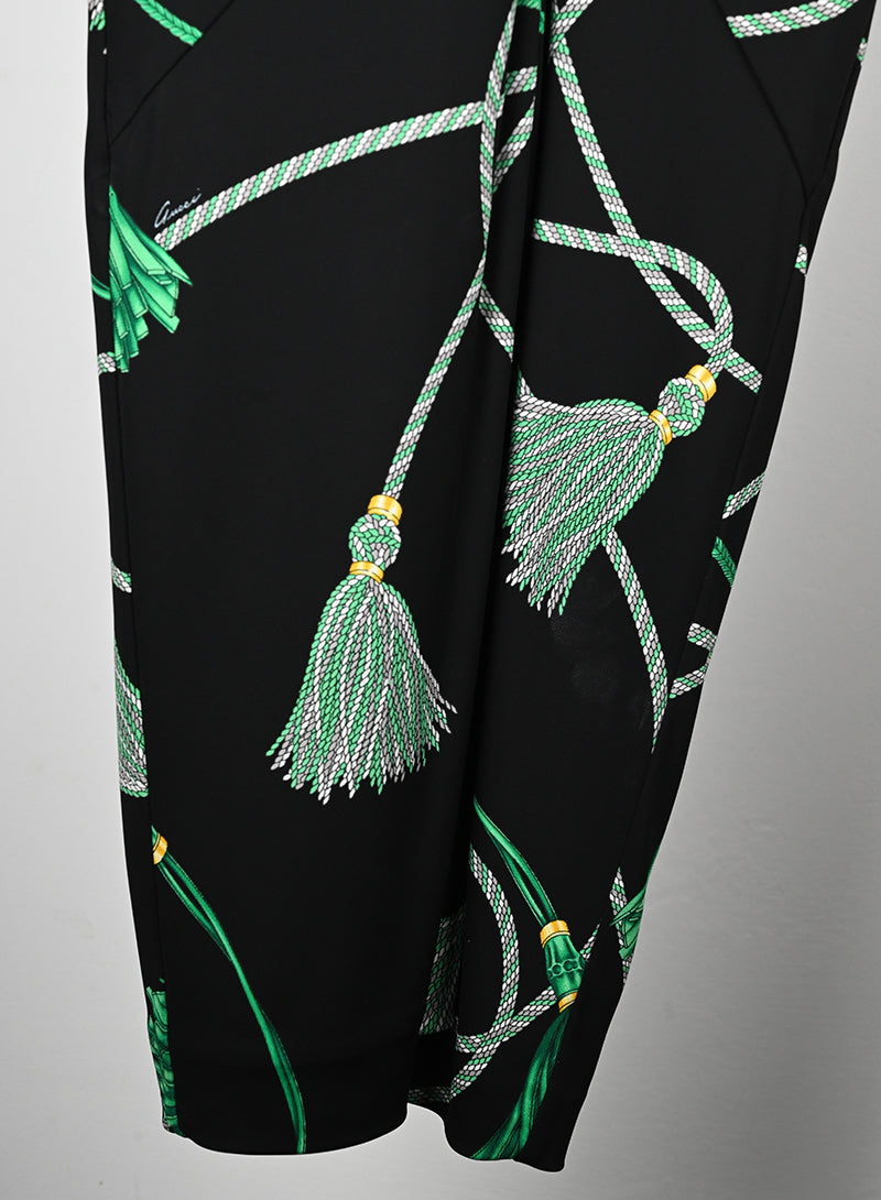 Gucci Black Dress with Green Fantasy Print - Size S | Elegant Evening Wear for Women's Parties & Special Occasions