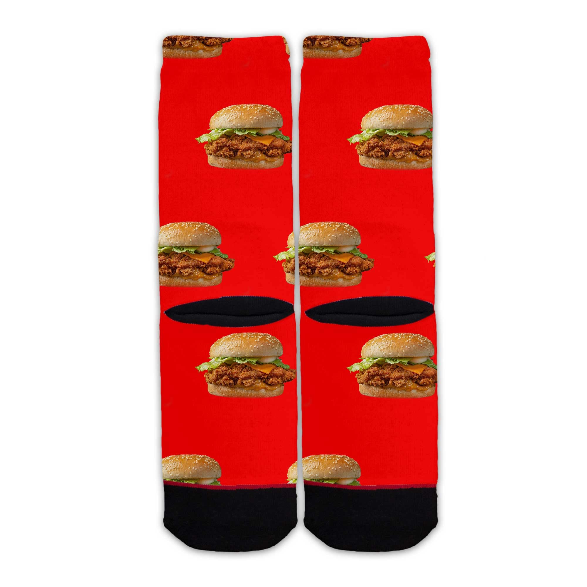 Spicy Chicken Sandwich Socks - Fun Fast Food Themed Novelty Socks for Men & Women - Perfect for Gifts, Cosplay, and Fast Food Lovers