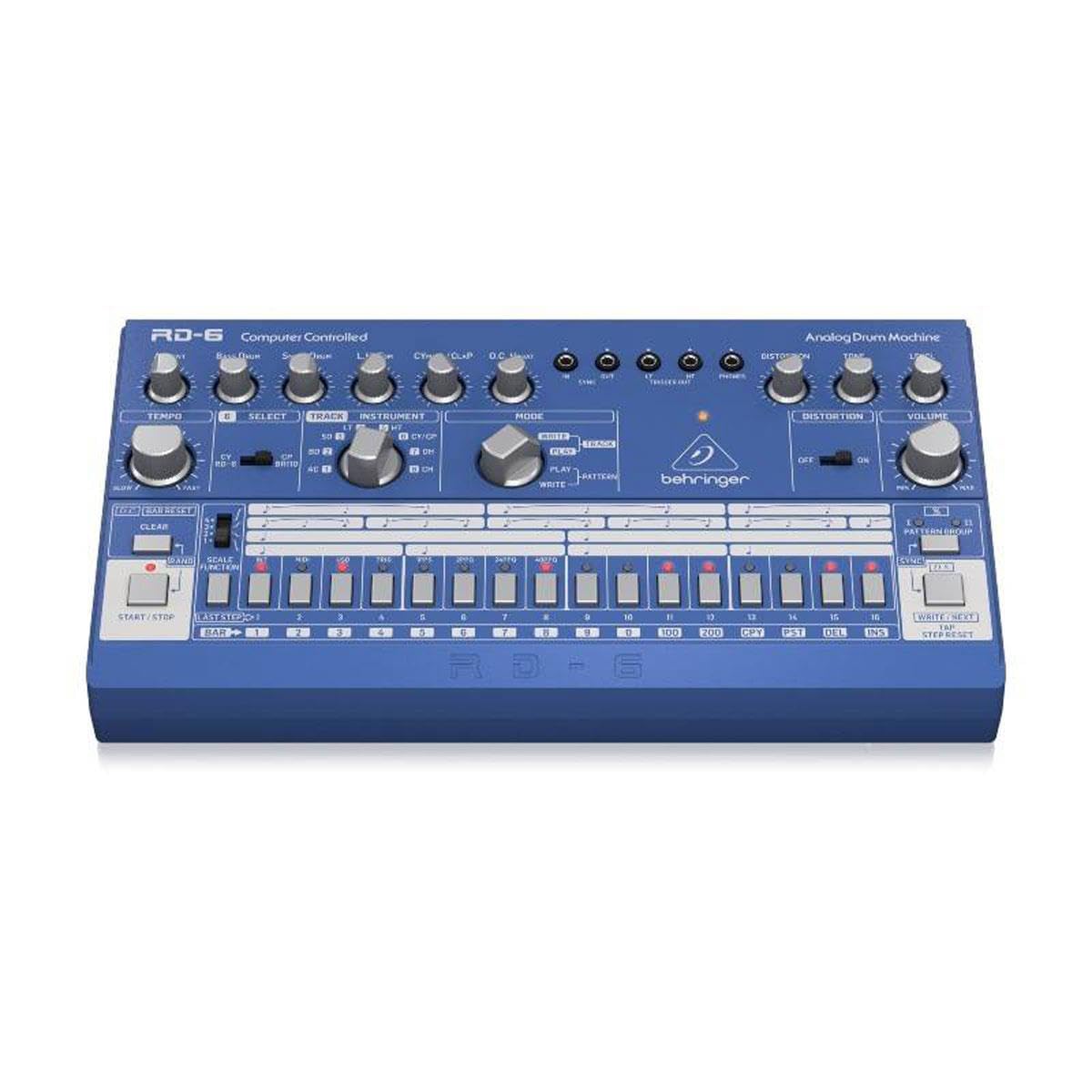 Behringer RD-6-BU Analog Drum Machine with 8 Drum Sounds, 64-Step Sequencer & Distortion Effects | Professional Electronic Music Production for Studio & Live Performances
