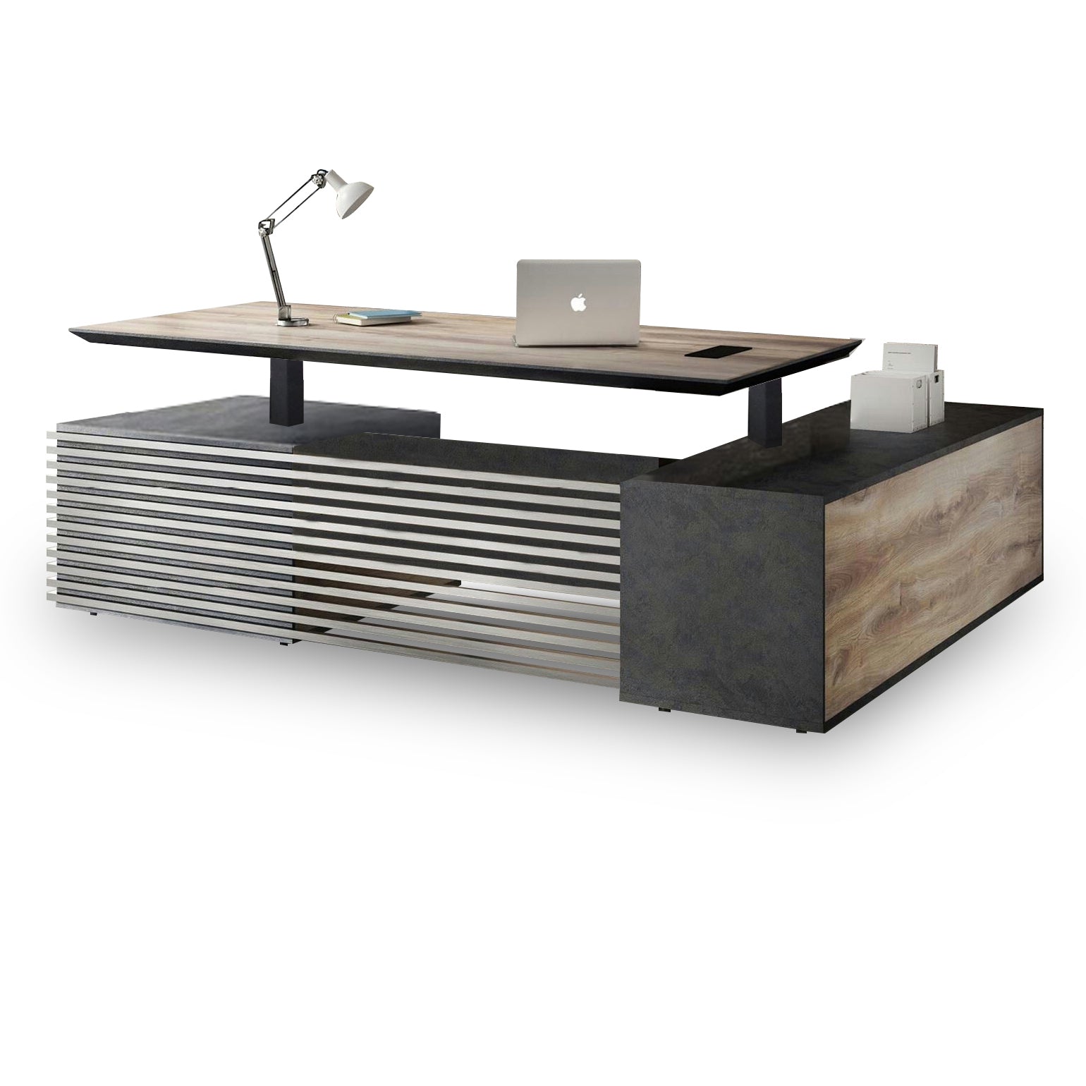 PHOENIX 2.0 Electric Height Adjustable Standing Desk with Left Return - 2.8m Warm Oak & Black Finish | Perfect for Home Office & Workspace Ergonomics