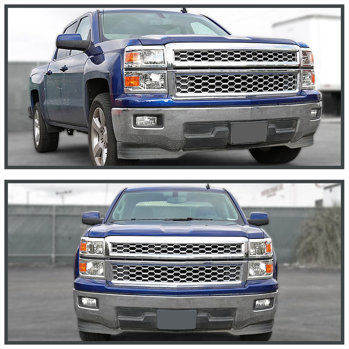 Spec-D Tuning Chrome Headlights with Chrome Trim for 2014-2015 Chevy Silverado 1500 - Left & Right Pair Headlight Assembly - Upgrade Your Truck's Style & Night Visibility