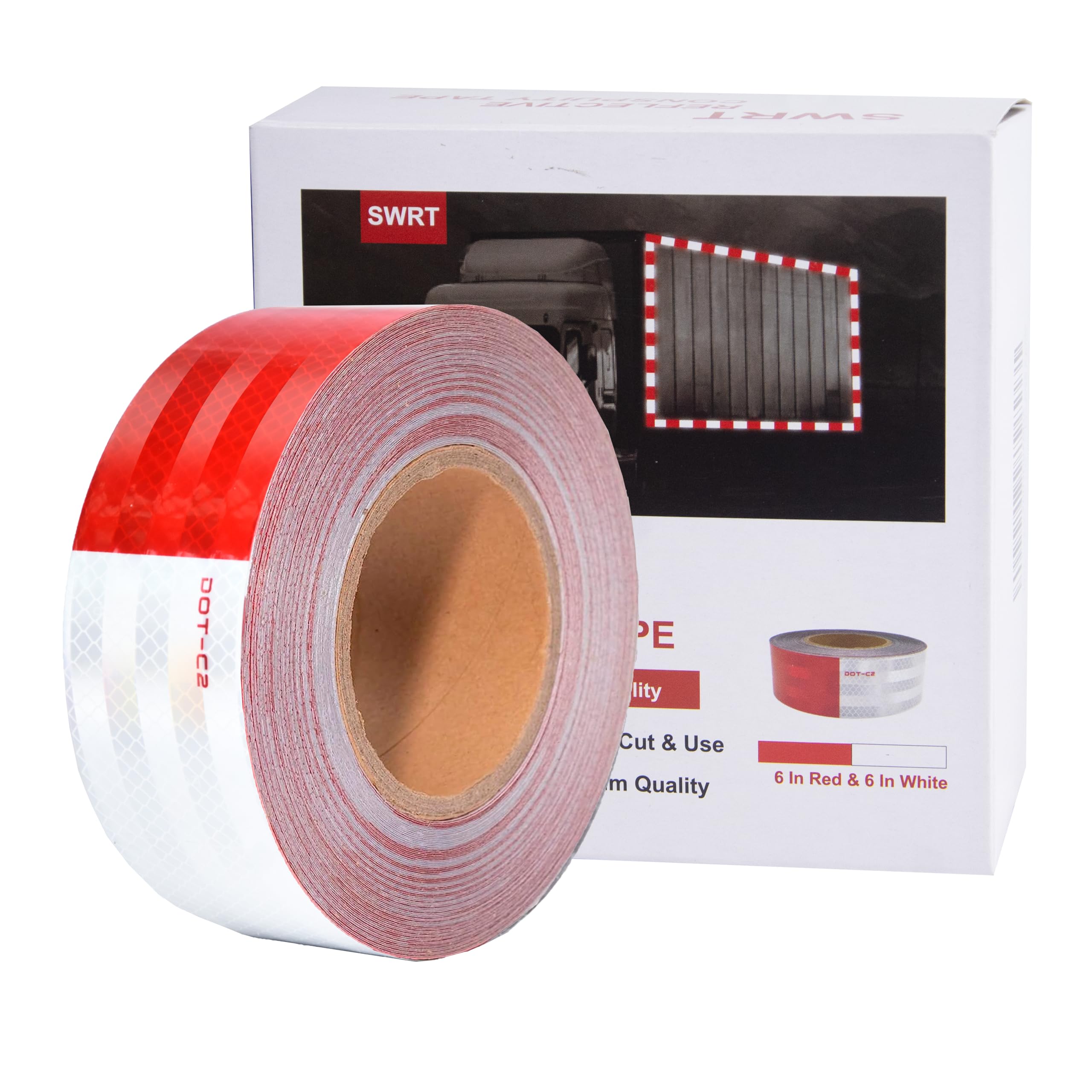 SWRT 2 Inch x 160 Feet DOT-C2 Reflective Tape - Red & White Waterproof Safety Tape with Strong Adhesive for Vehicles, Trailers, Boats & Road Signs | High Visibility Warning Tape for Night Safety & Outdoor Use
