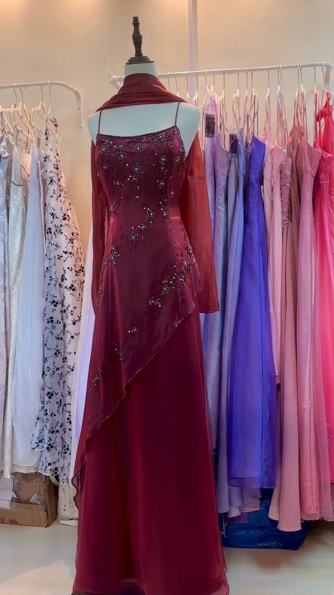 Elegant A-Line Burgundy Long Prom Dress with Beaded Details - Formal Evening Gown J5308 for Homecoming, Wedding & Special Occasions