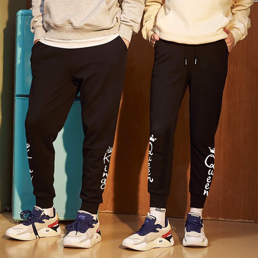King Queen Matching Couple Sweatpants - Casual Drawstring Athletic Pants for Gym & Lounge - Winter Autumn Cozy Fleece Joggers - Perfect for Workout, Date Night & Relaxing at Home