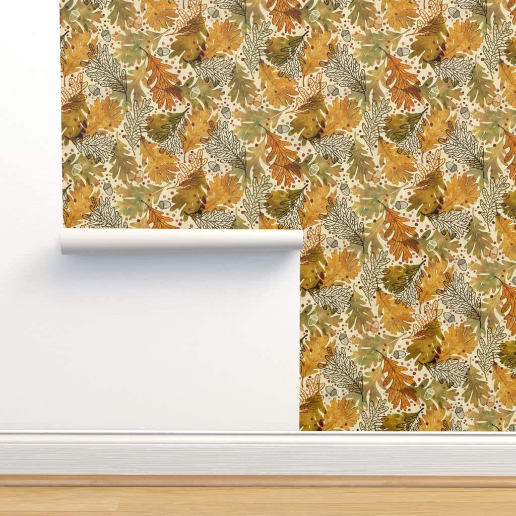 Peel & Stick Removable Wallpaper 9ft x 2ft - Autumn Confetti Pattern, Large Custom Wall Decal by Spoonflower | Perfect for Bedroom, Living Room & Nursery Decor
