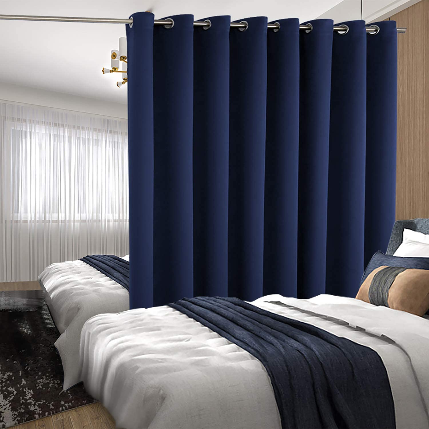 BGment Extra Wide 120-Inch Room Divider Curtain - 96 Inch Length Blackout Curtain for Living Room, Bedroom & Patio Sliding Door - Navy Blue Noise Reducing Privacy Curtain (1 Panel) - Perfect for Home Office, Nursery & Dorm Room Light Blocking