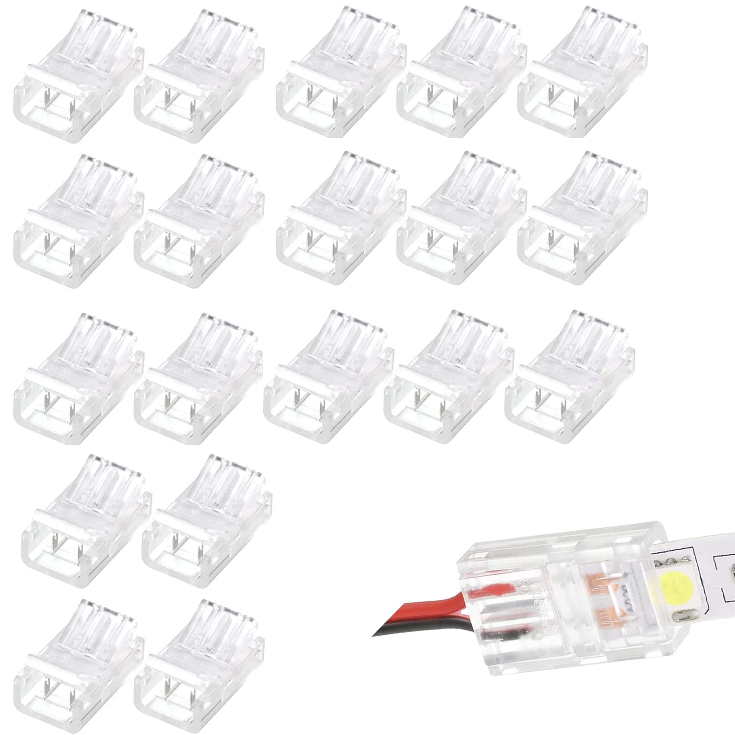 SHERI RGB LED Light Bar Connector 20pcs - Waterproof Solderless LED Adapter for 5V 12V 24V (2pin 10mm) - Wireless Wiring Gap Track Lighting Connector for Home, Office, and Outdoor Decoration