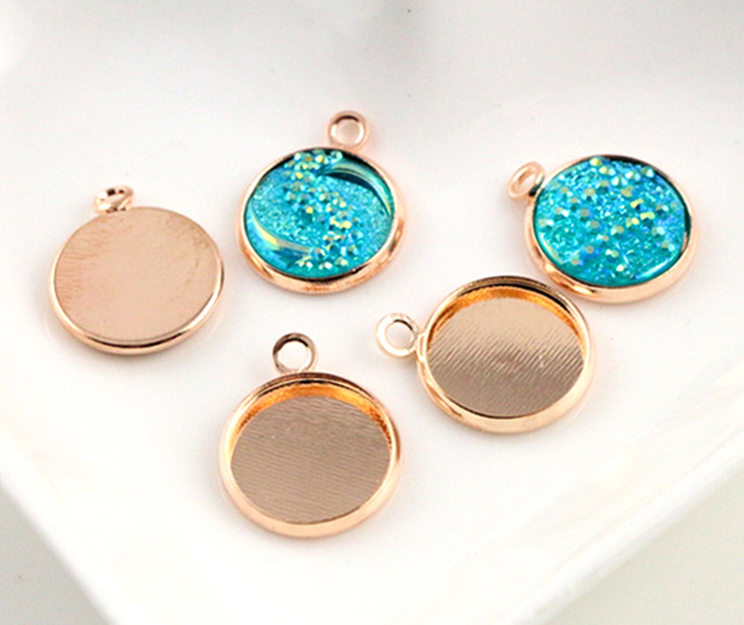 12mm Rose Gold Round Charm Bezel Pendant Trays - DIY Jewelry Making Supplies for Necklaces, Bracelets & Earrings - Perfect for Crafters and Jewelry Designers