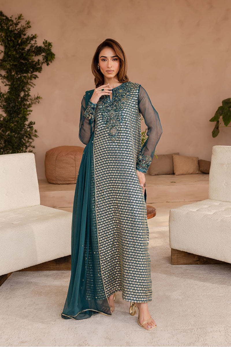 Elegant Chiffon & Raw Silk Sea Green Stitched Suit | Vanya | Perfect for Weddings, Parties & Special Occasions