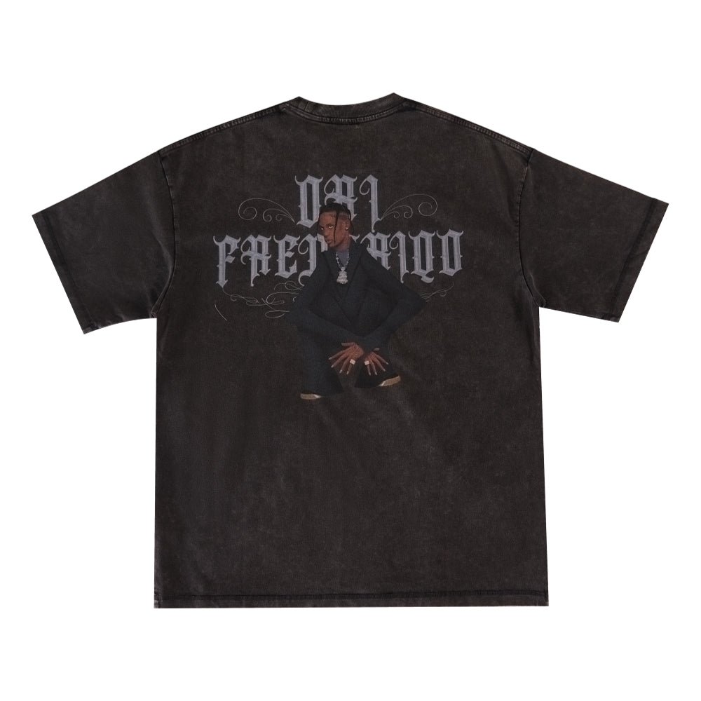 ORI FREDERIQO Overdyed Short Sleeve T-Shirt - Grey | Distressed Vintage Style Cotton Tee for Men | Perfect for Casual Wear & Street Fashion