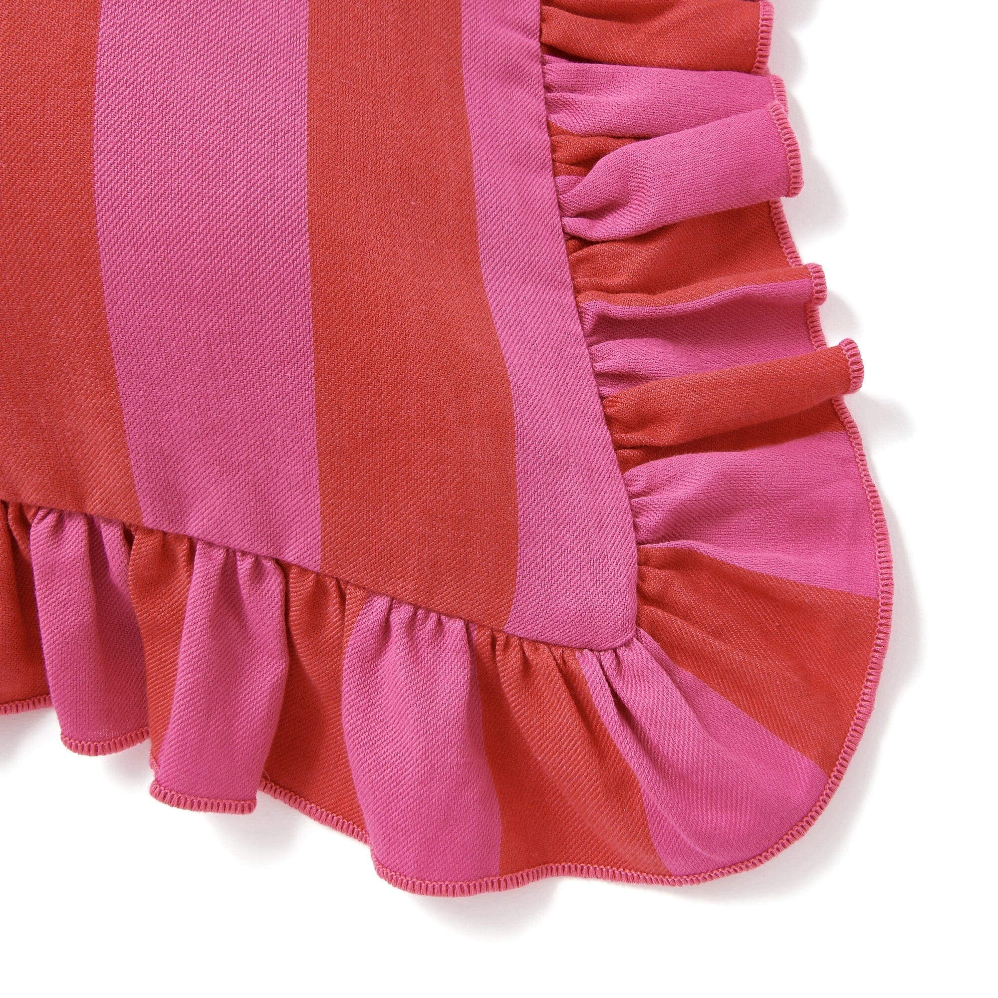 Frill Stripe Decorative Pillow Cover 18x18 Inches - Red and Pink Striped Cushion Case for Sofa, Bed, Chair - Home Decor & Living Room Accessories