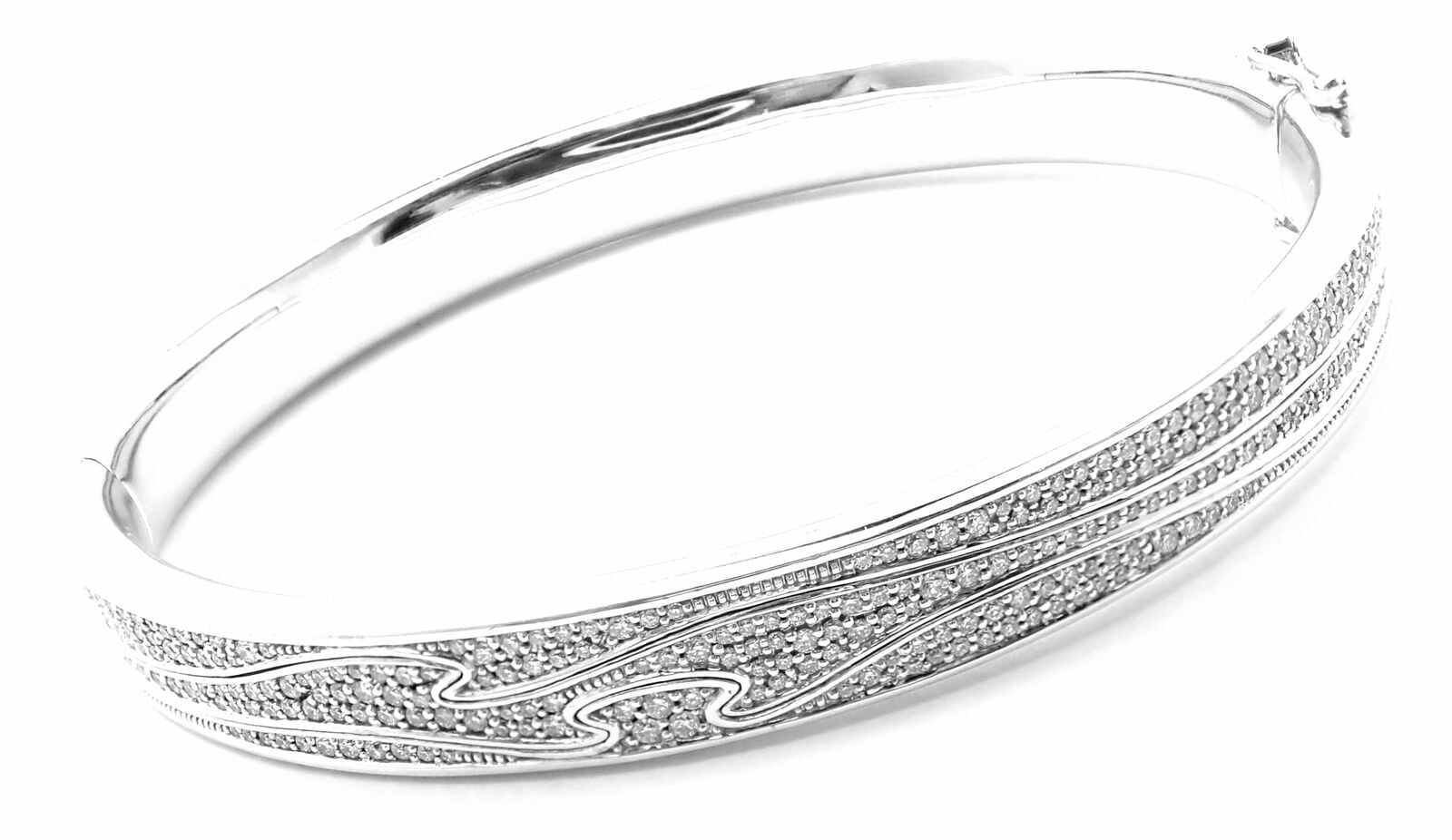 Authentic Georg Jensen Fusion 18k White Gold Pave Diamond Bangle Bracelet - Luxury Jewelry for Women, Perfect for Weddings & Special Occasions