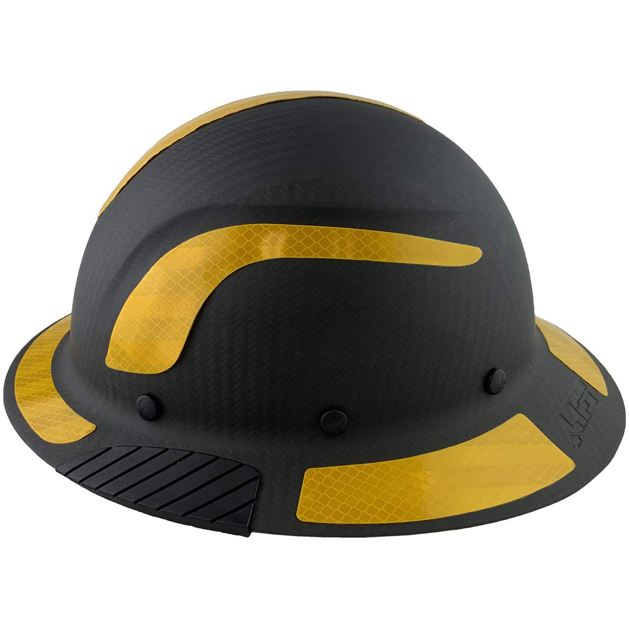 Premium Carbon Fiber Full Brim Safety Helmet - ANSI Certified Lift Hard Hat with Yellow Reflective Decals & Free Tote Bag - Matte Black Construction Helmet for Work, Roofing, and Industrial Safety