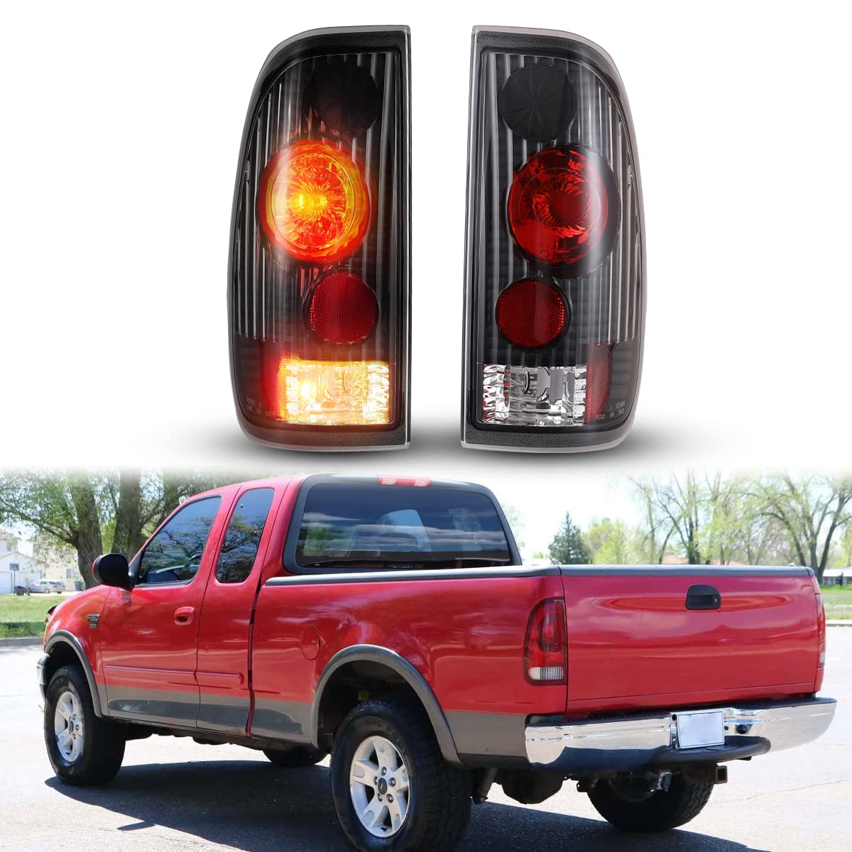 Nixon Offroad LED Tail Lights for Ford F-150 F-250 F-350 (1997-2003) - Matte Black Housing with Clear Lens - Direct Replacement Halogen Tail Lamps Assembly (1 Pair) - Perfect for Off-Roading, Truck Upgrades & Nighttime Driving Safety