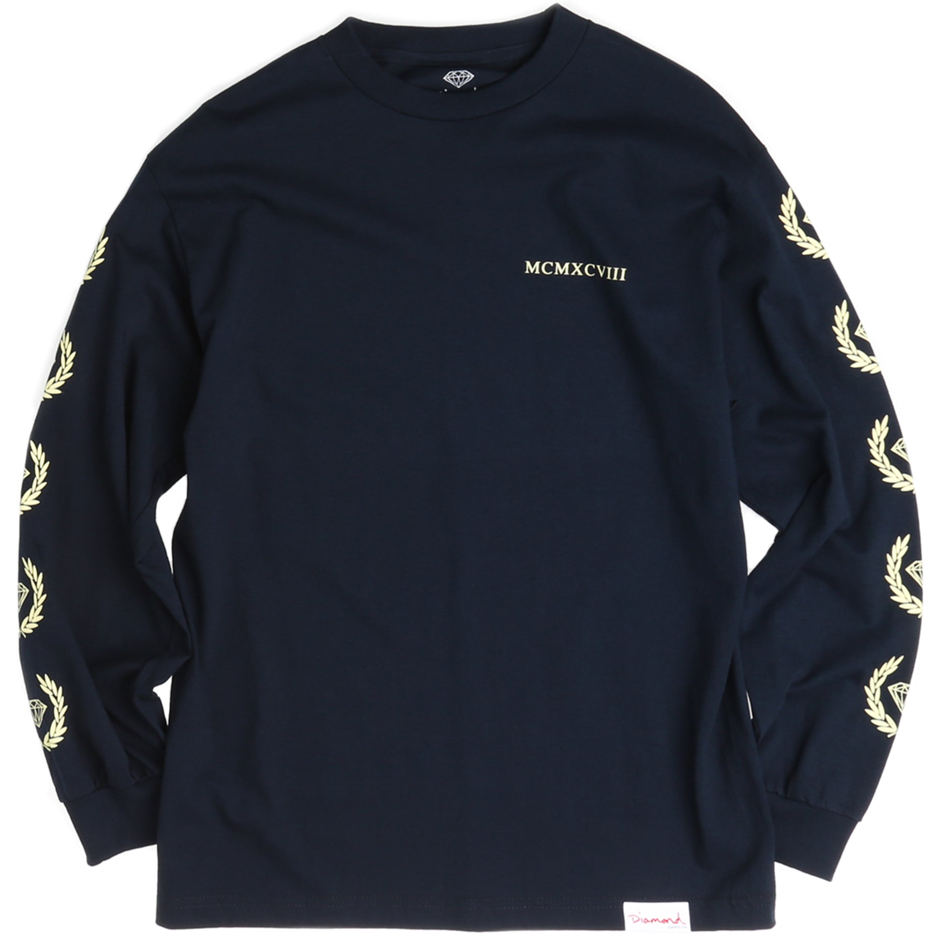Diamond Brilliant Crest Long Sleeve T-Shirt for Men - Navy Blue Casual Shirt for Everyday Wear, Work, and Outings
