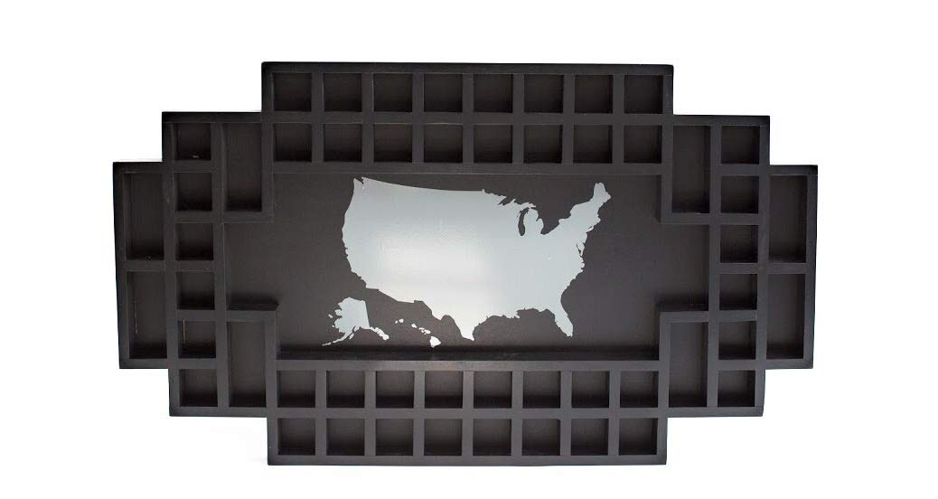 52-Slot Shot Glass Display Frame - Solid Wood Shot Glass Holder with World Map Design - 46.5x28 Inch Wall Mount Organizer (Black, US Map) - Perfect for Home Bars, Man Caves & Whiskey Collections