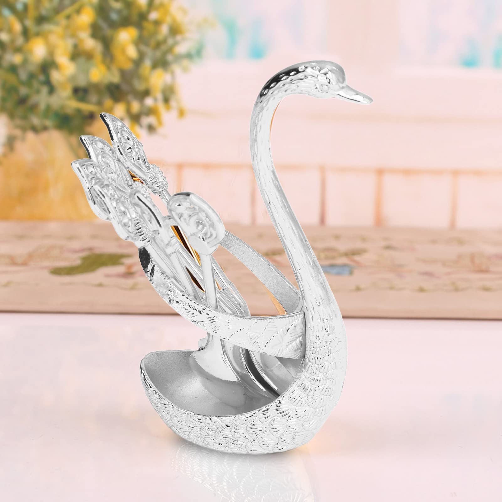Premium Zinc Alloy Coffee Spoon Set with Elegant Swan Base - Barista Tools for Coffee Stirring, Tea, Desserts & Ice Cream | Perfect for Coffee Shops, Bakeries & Home Entertaining