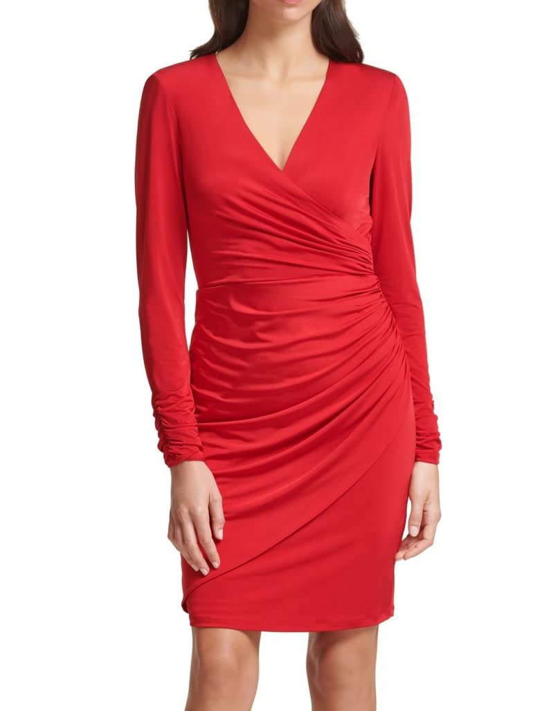 Vince Camuto Women's Crossover Midi Cocktail Dress - Party & Evening Wear - Red Size 8 - Perfect for Weddings, Date Nights & Special Occasions