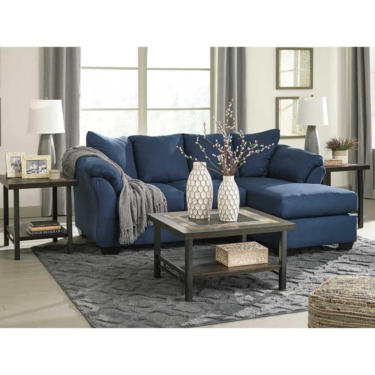 Darcy Reversible Sofa Chaise in Blue - Modern L-Shaped Sectional Couch with Reversible Chaise Lounge | Perfect for Small Spaces, Living Room, Apartment & Home Theater Seating