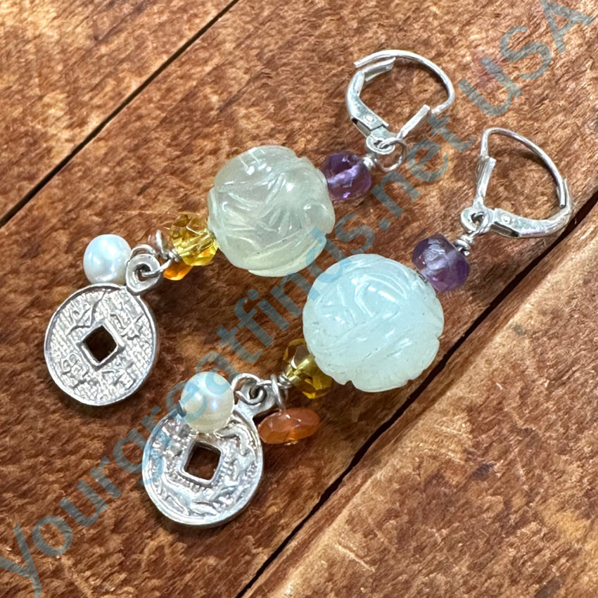 Vintage Gemstone Sterling Silver Pierced Earrings for Women | Handmade Bohemian Dangle Earrings | Perfect for Parties, Weddings & Everyday Wear