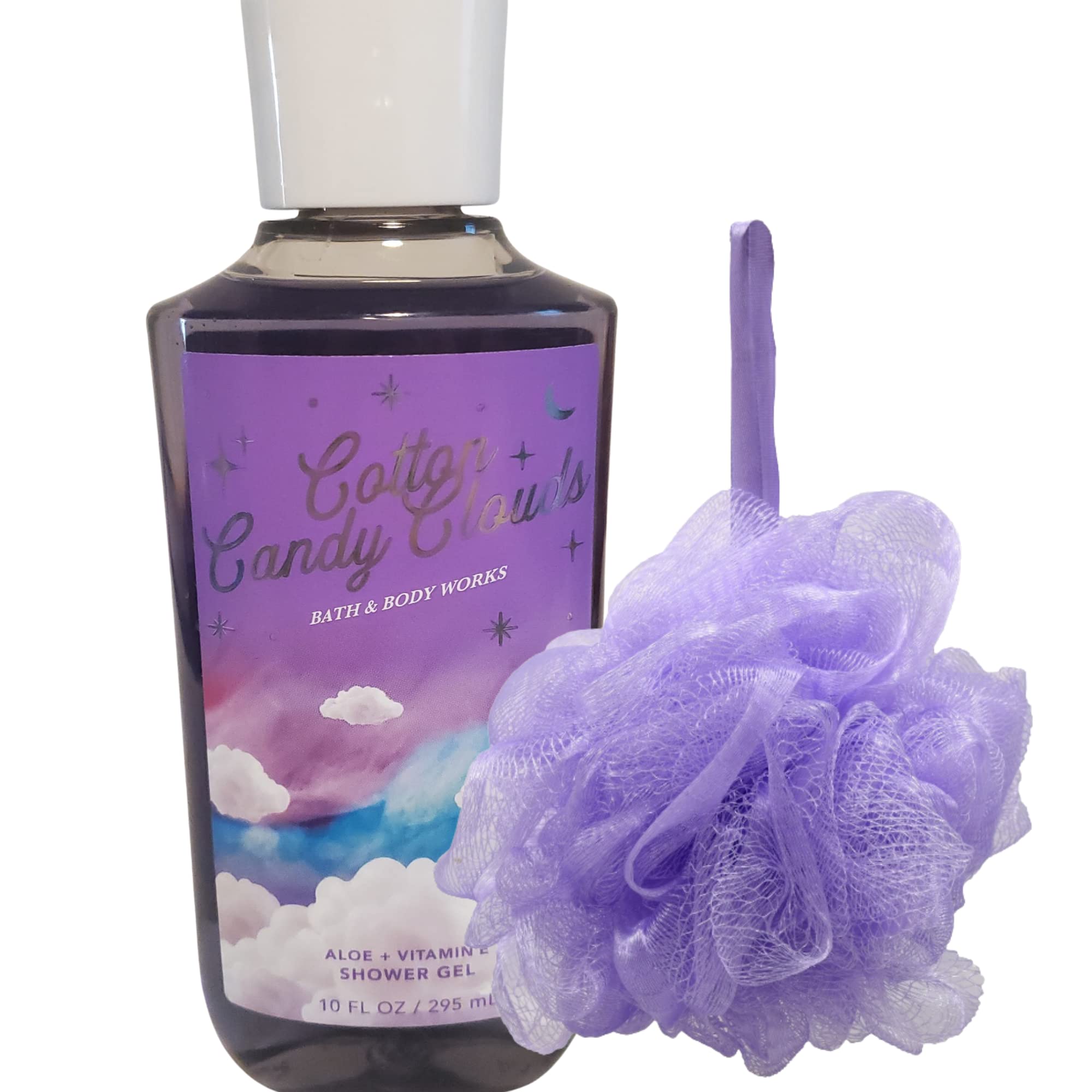 Bath & Body Works Cotton Candy Clouds Gift Set - Shower Gel, Body Soap & Loofah Sponge Pouf (1 Count, Beige) | Perfect for Self-Care, Spa Days & Thoughtful Gifting