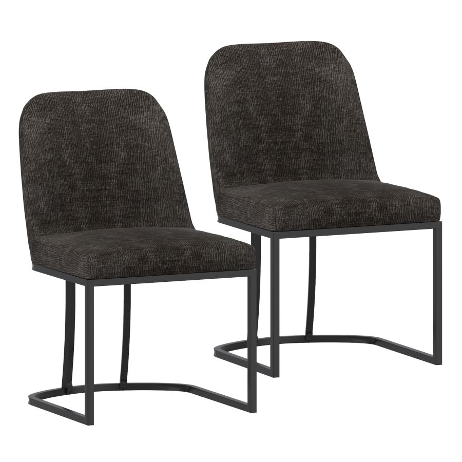 Dario Dining Chairs Set of 2 - Modern Charcoal Fabric Upholstered Kitchen Chairs with Sturdy Metal Legs - Perfect for Dining Room, Kitchen, or Breakfast Nook